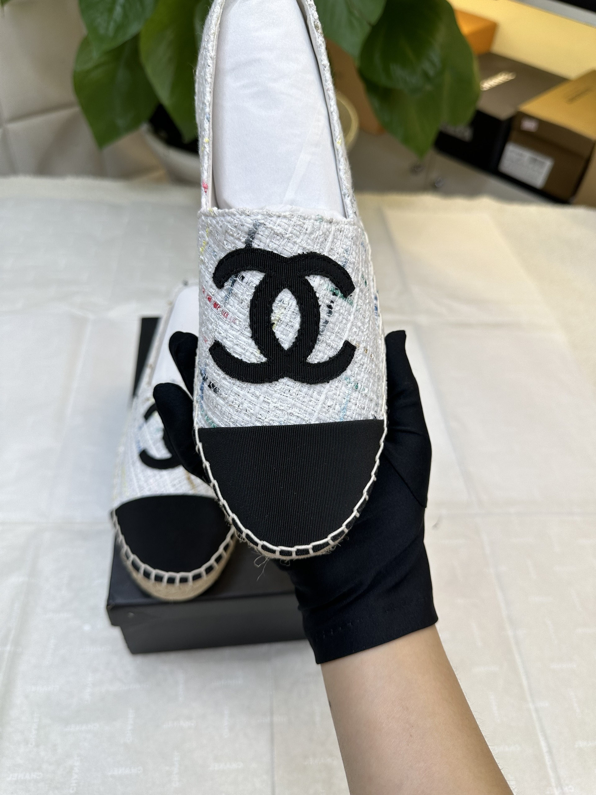 Giày Chanel Espadrilles Siêu Cấp Trắng/Đen Size 38