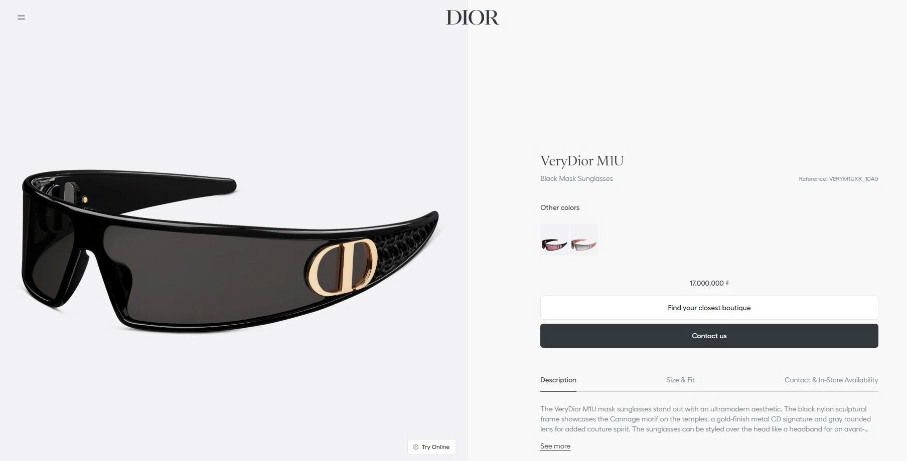 Kính VeryDior M1U Black Mask Sunglasses Siêu Cấp