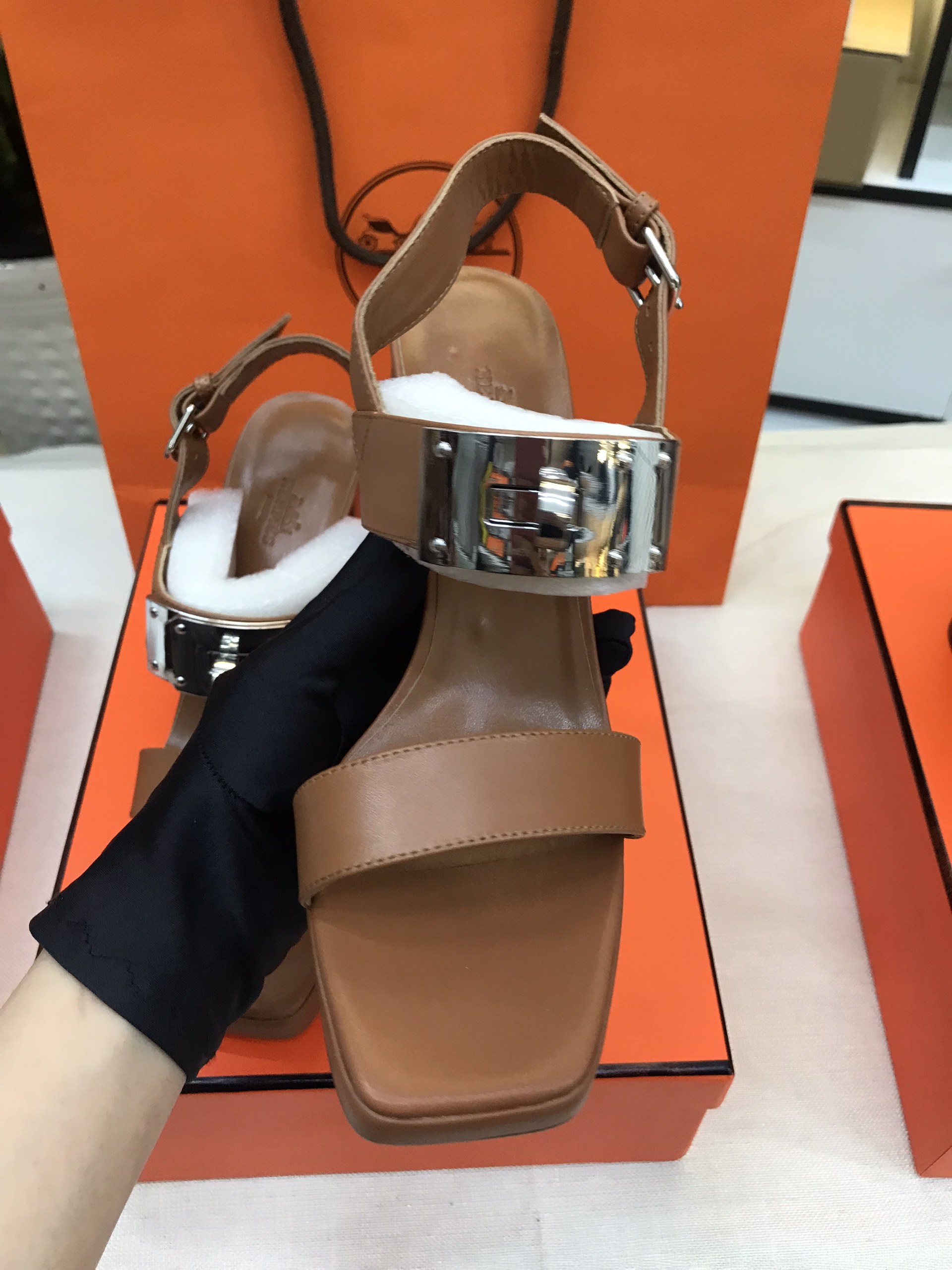 Giày Hermes Ilona 90 Sandal Siêu Cấp Màu Nâu Size 39