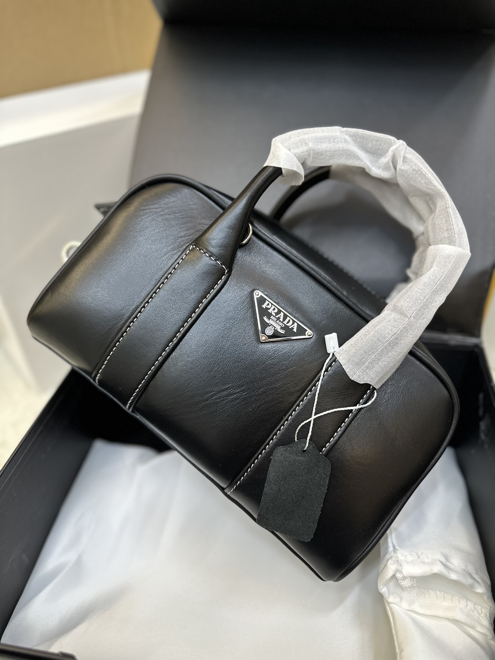 Túi Prada Hand Bag Leather Black Size 25cm