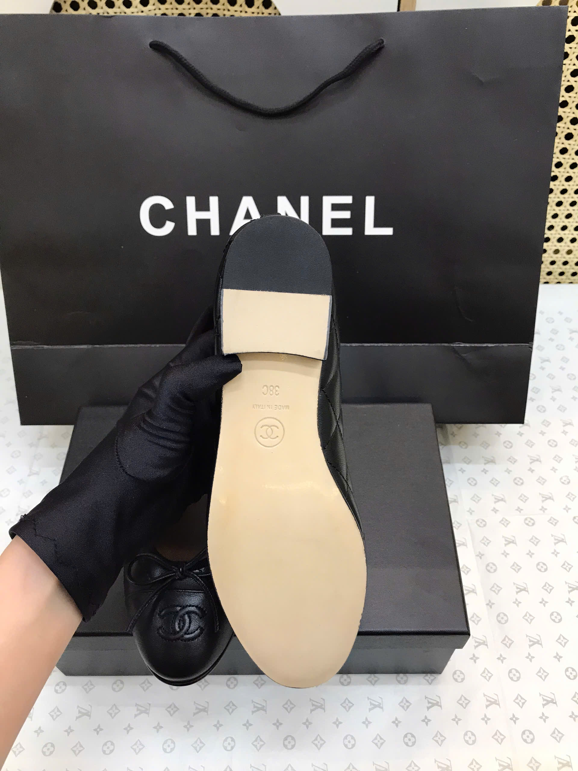 Giày Chanel Ballet Flats Calfskin Black Siêu Cấp Size 38