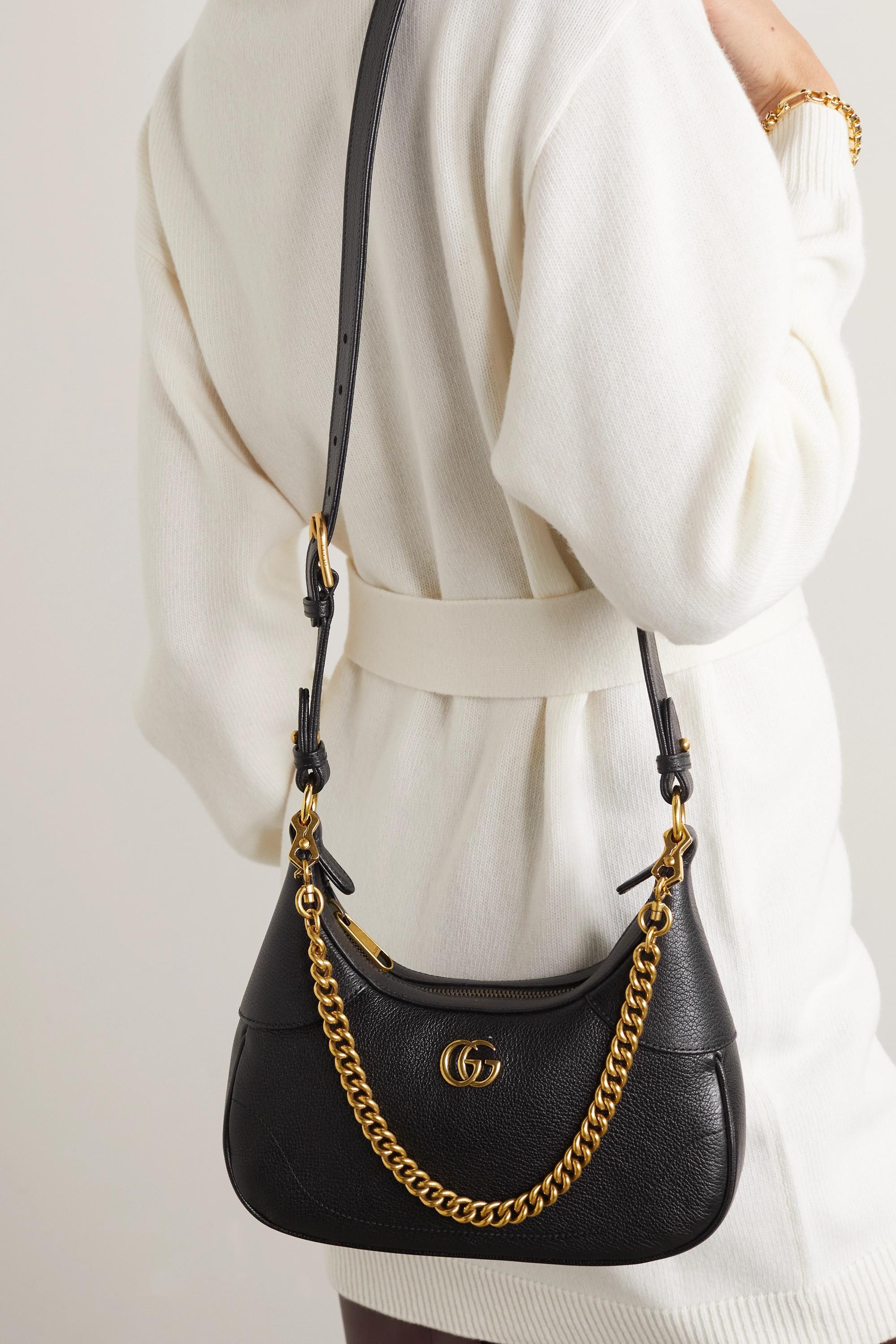 Túi Gucci Aphrodite Embellished Textured-Leather Shoulder Super Màu Đen Size 25cm