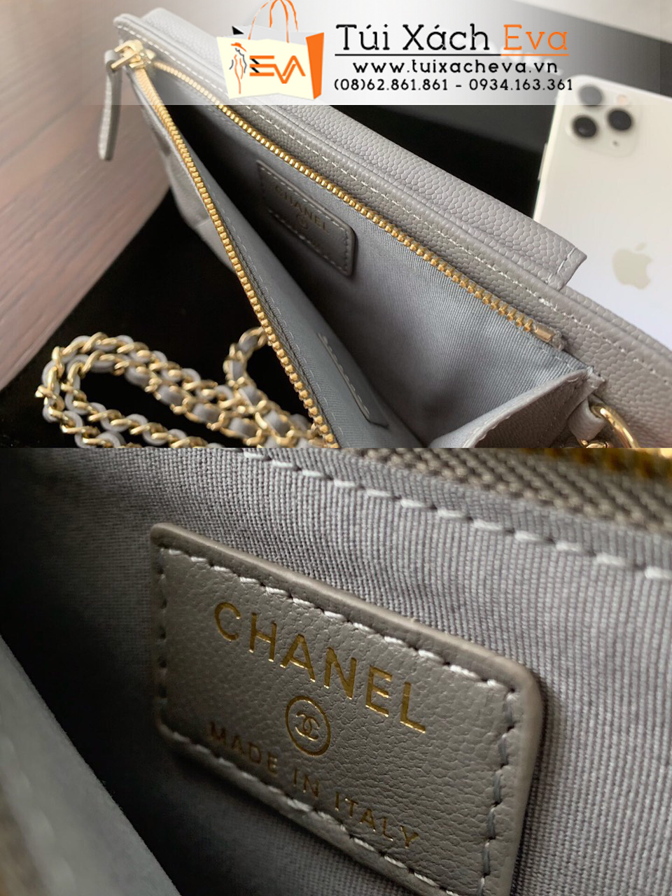 Túi Xách Chanel Siêu Cấp Đựng Điện Thoại Màu Xám