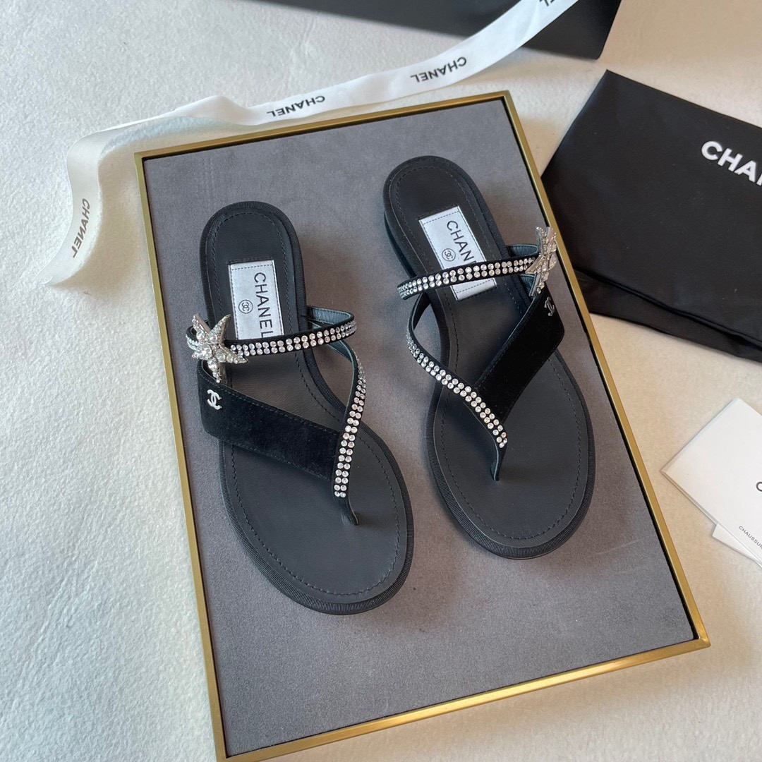 Dép Chanel Siêu Cấp Chanel Star Crystals Mule Sandals Đen Grosgrain