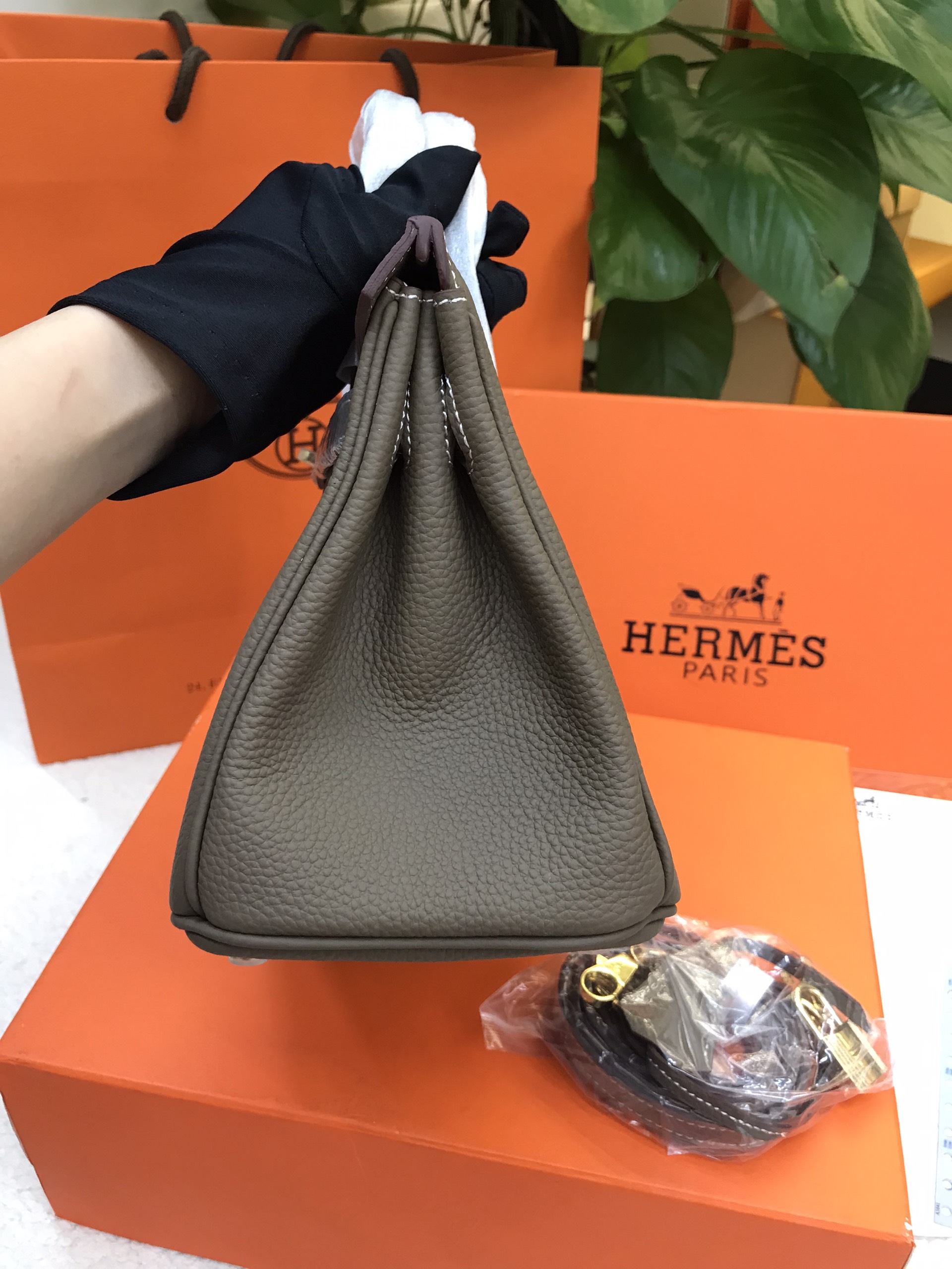 Túi Hermes Birkin 25 Super Màu Xám Đậm Khóa Vàng Size 25cm