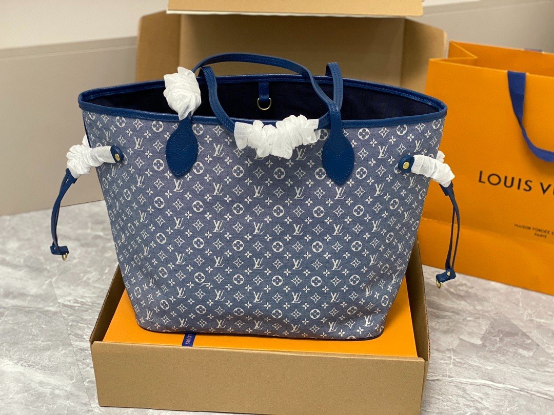 Túi Xách LV Neverfull Denim Siêu Cấp Màu Xanh Size 32cm M40995