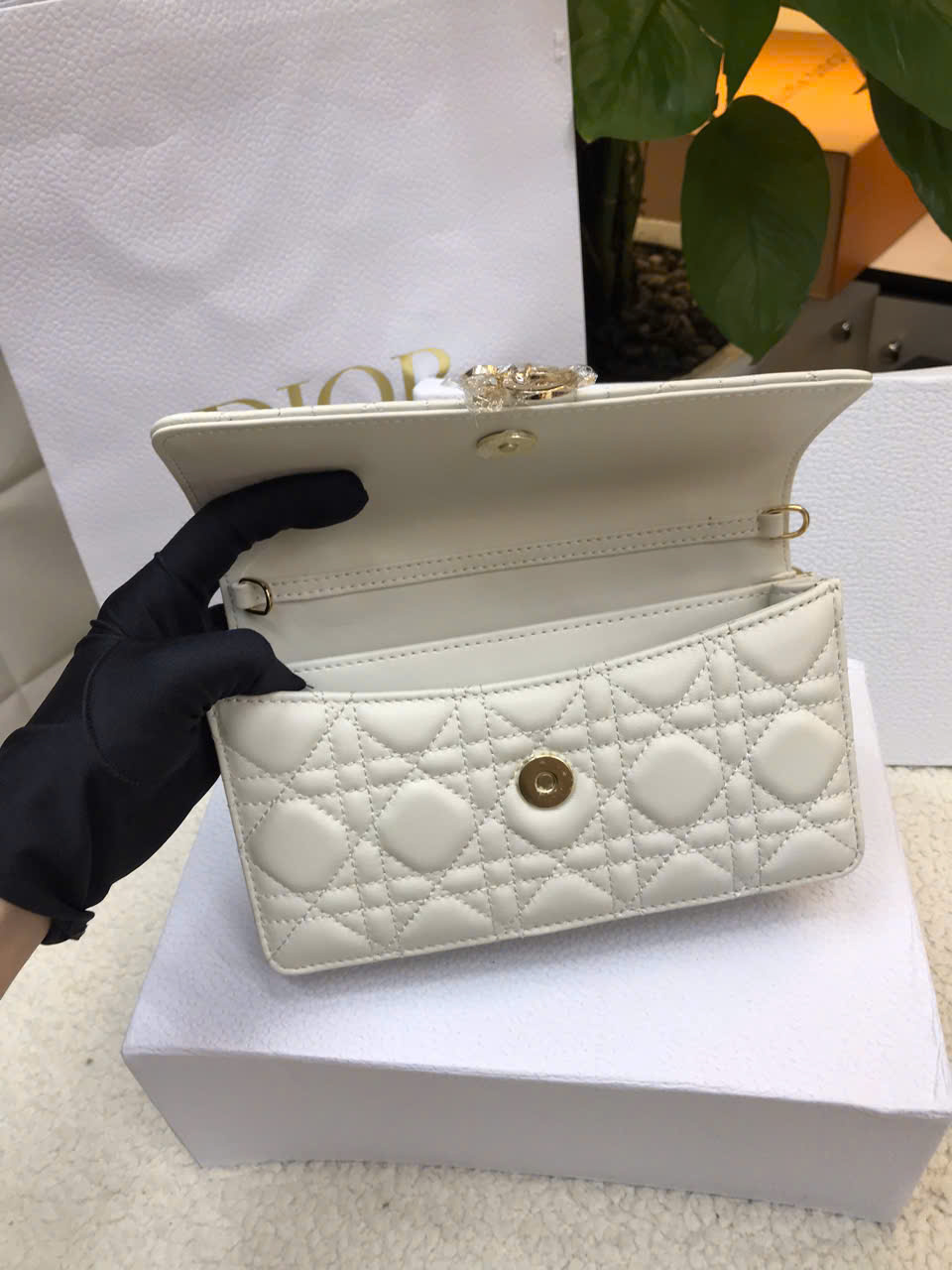 Túi My Dior Mini Bag Latte Cannage Lambskin White Super Size 21cm