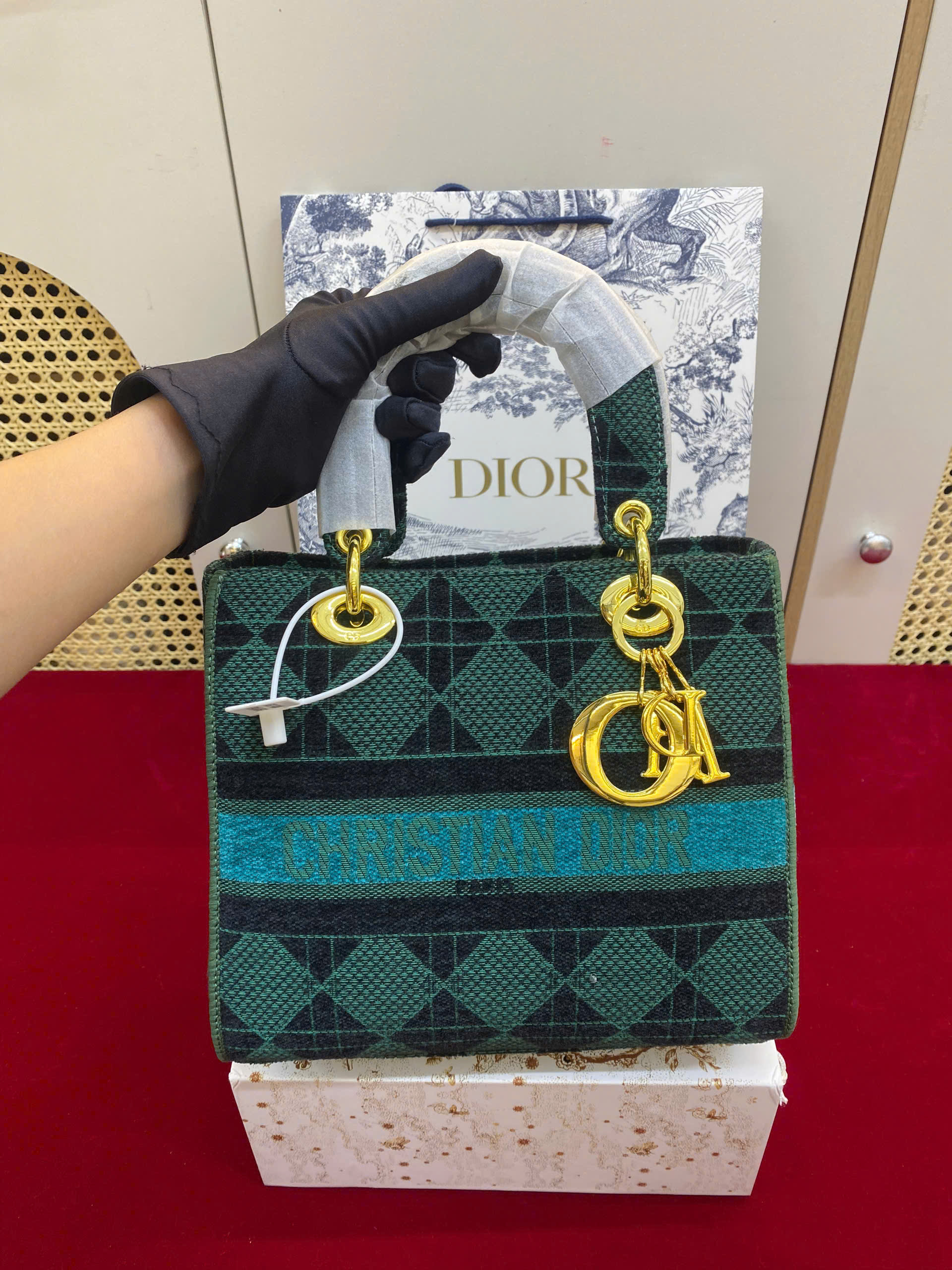 Túi Xách Dior Lady Super D-Lite In Green Size 24cm
