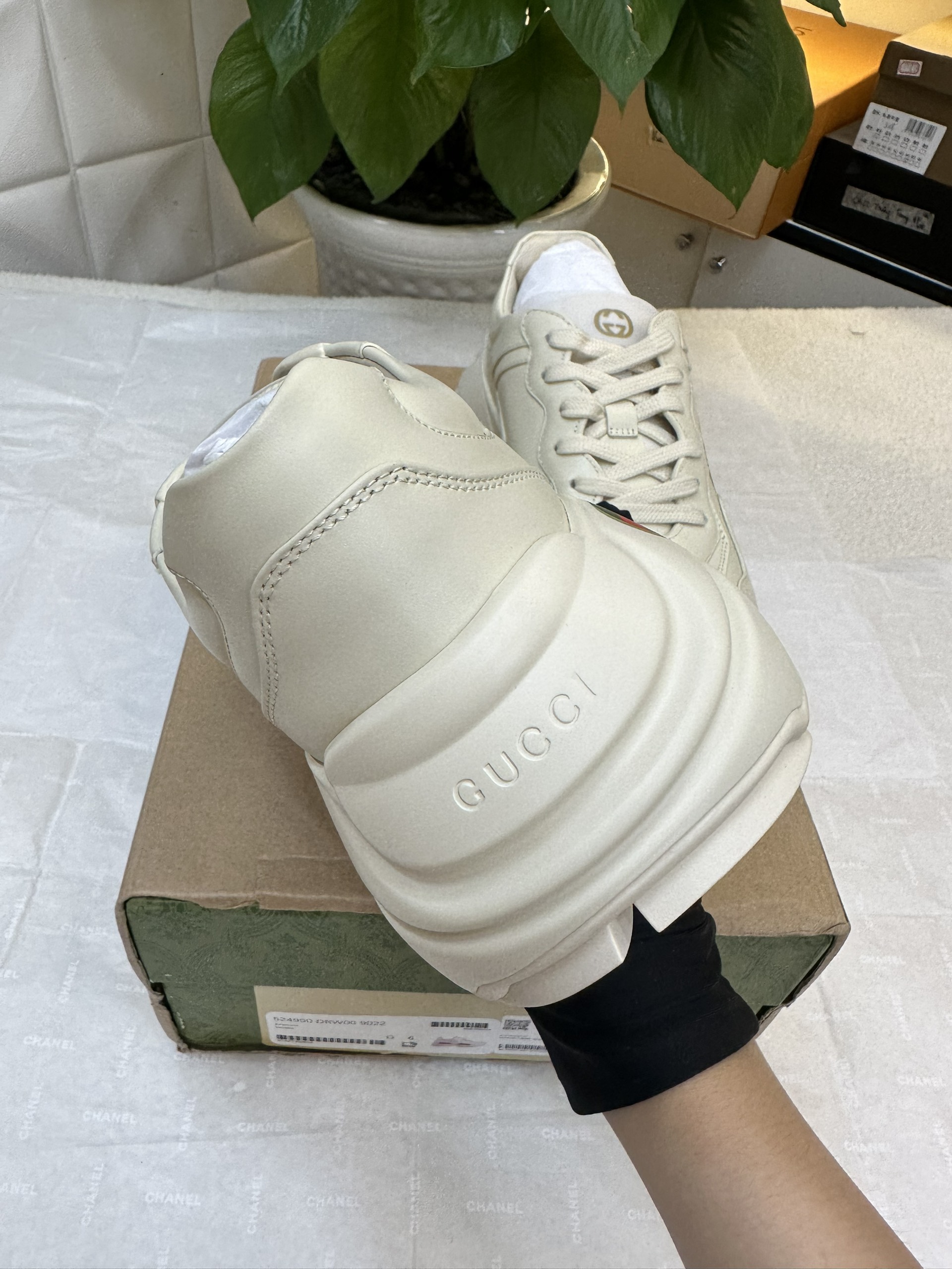 Giày Women Rhyton Gucci Logo Leather Sneaker VIP Size 40 528892