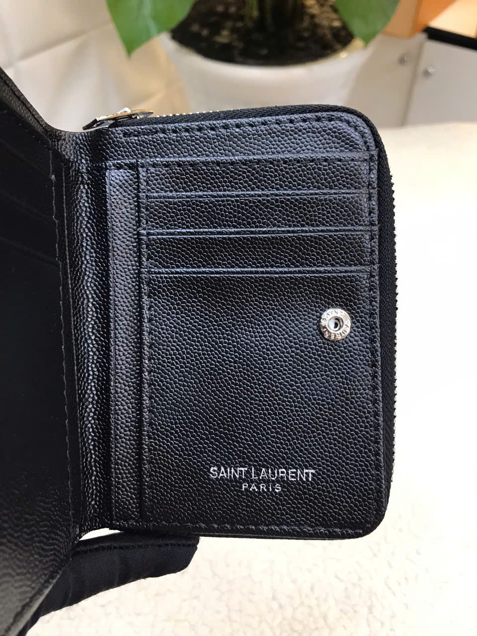 Ví YSL Caviar Short Wallet - Black (Silver) Super Màu Đen Size 12cm