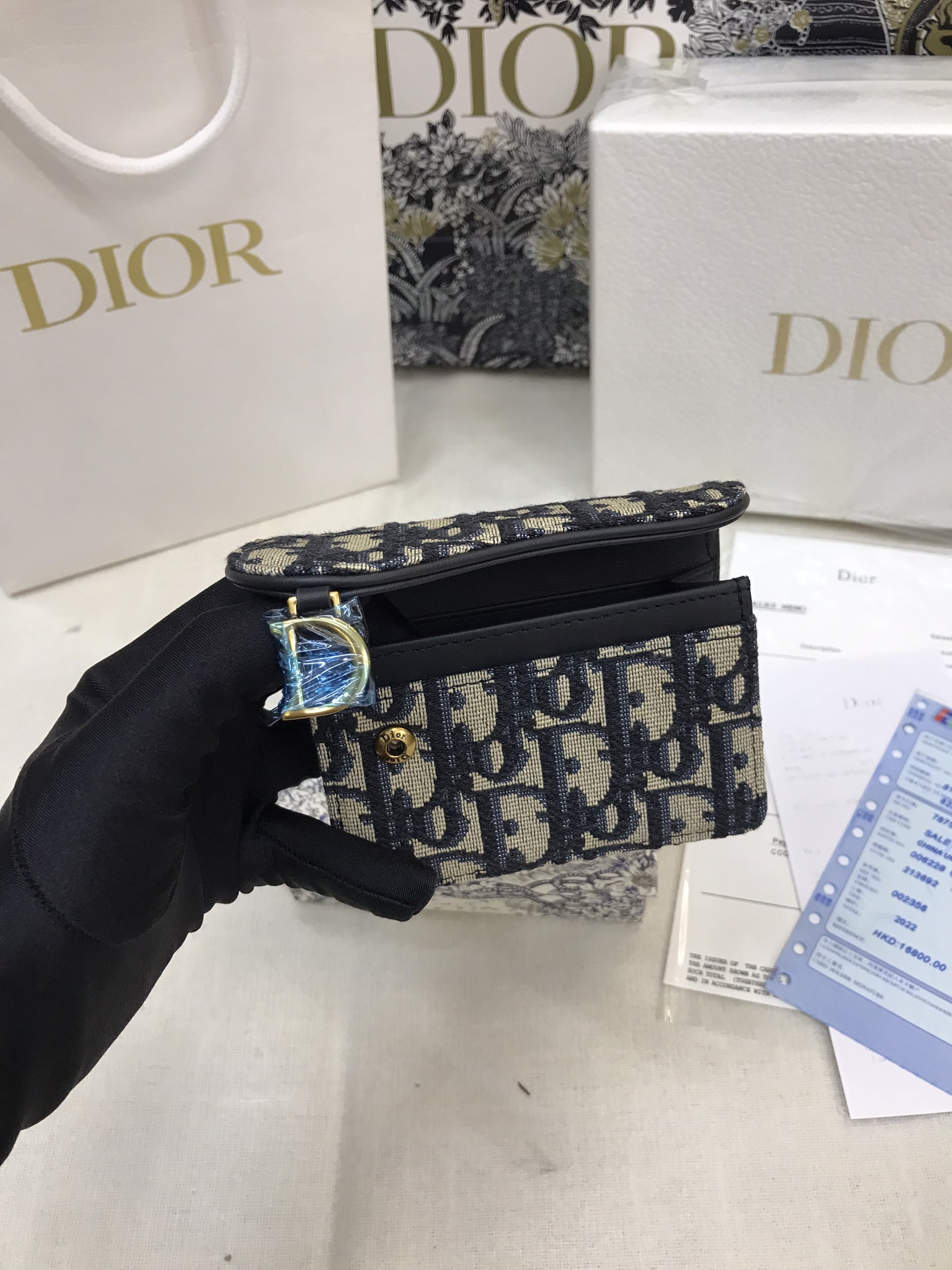 Ví Saddle Lotus Wallet Blue Dior Oblique Jacquard Siêu Cấp