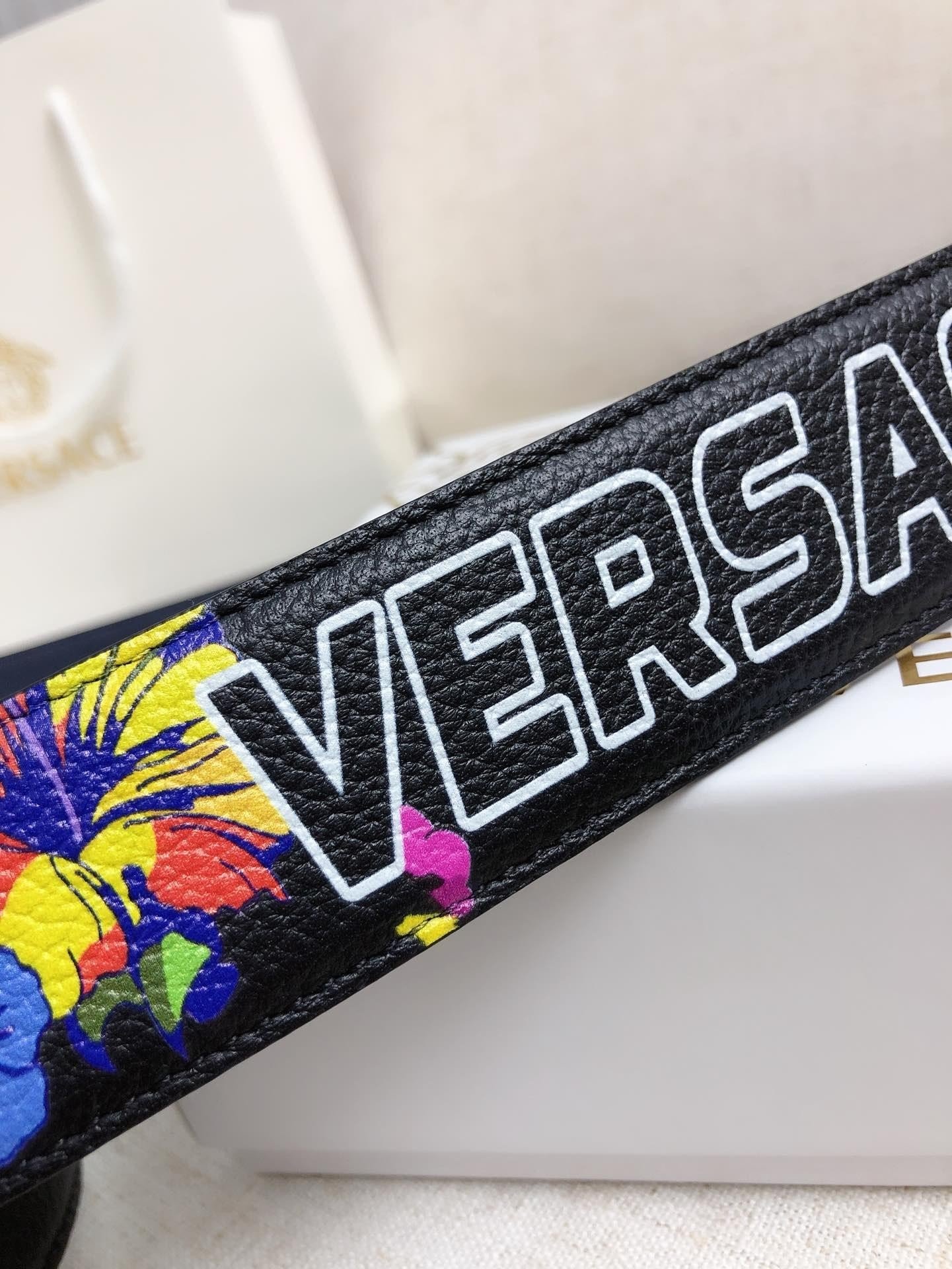 Thắt Lưng Versace Họa Tiết Hoa 3D Siêu Cấp Mặt Bạc Size 3.8cm