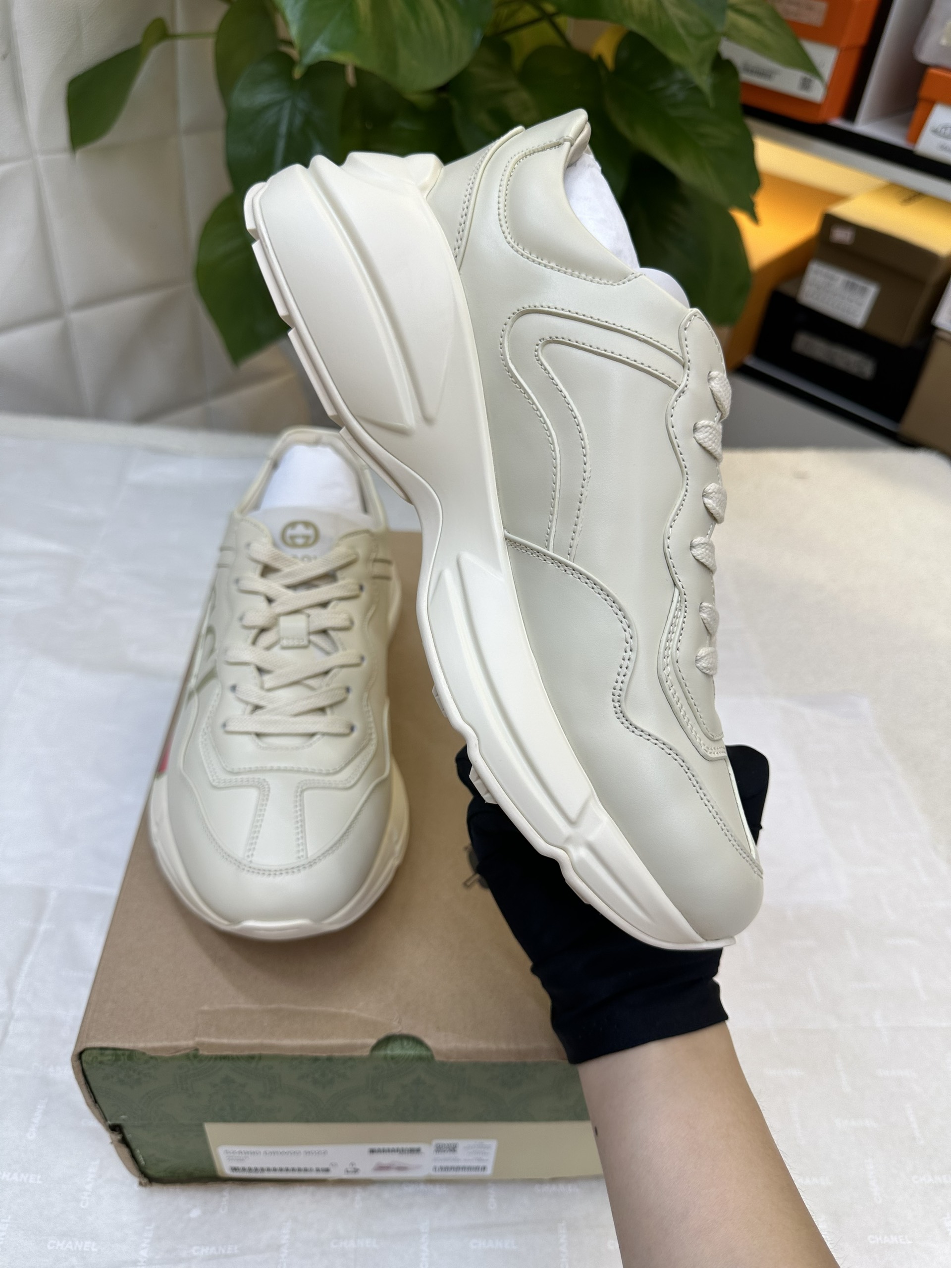 Giày Women Rhyton Gucci Logo Leather Sneaker VIP Size 40 528892