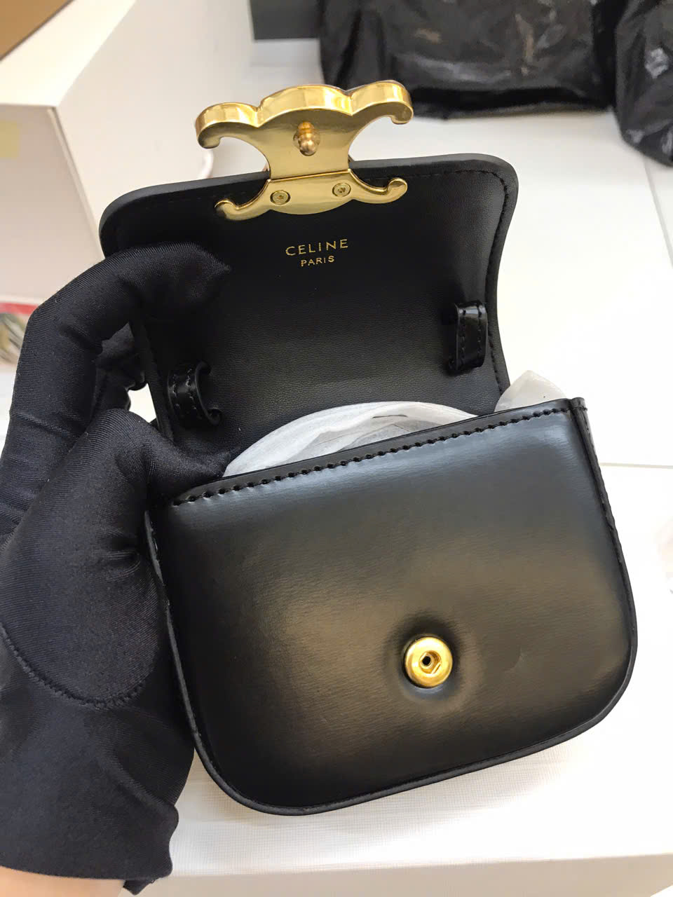 Túi Celine Mini Claude In Shiny Calfskin Bag Super Màu Đen 12cm