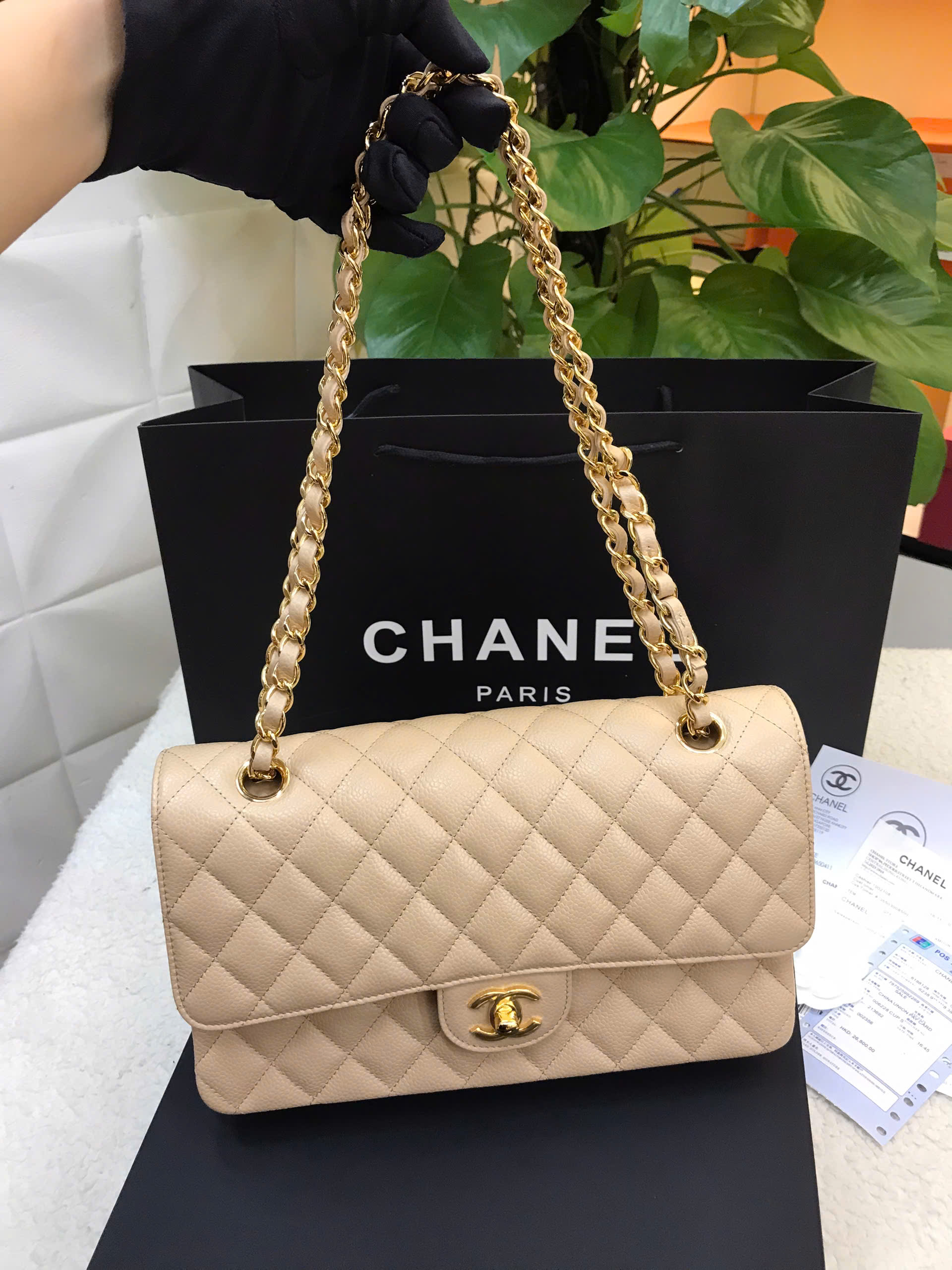 Túi Chanel Classic Beige Caviar Medium Vip Màu Be Size 25cm