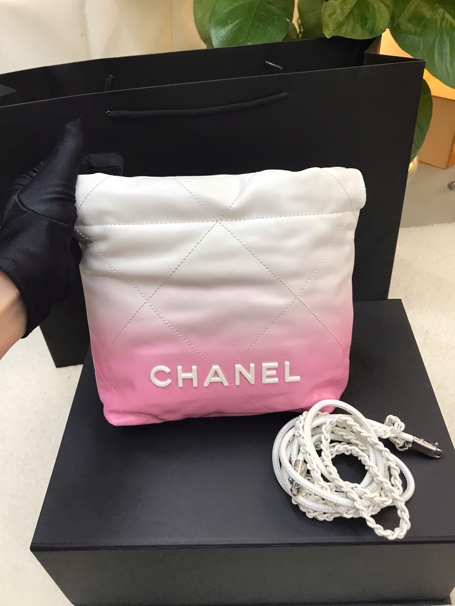 Túi Chanel Mini 22 Siêu Cấp Màu Hồng/ Trắng Size 20cm