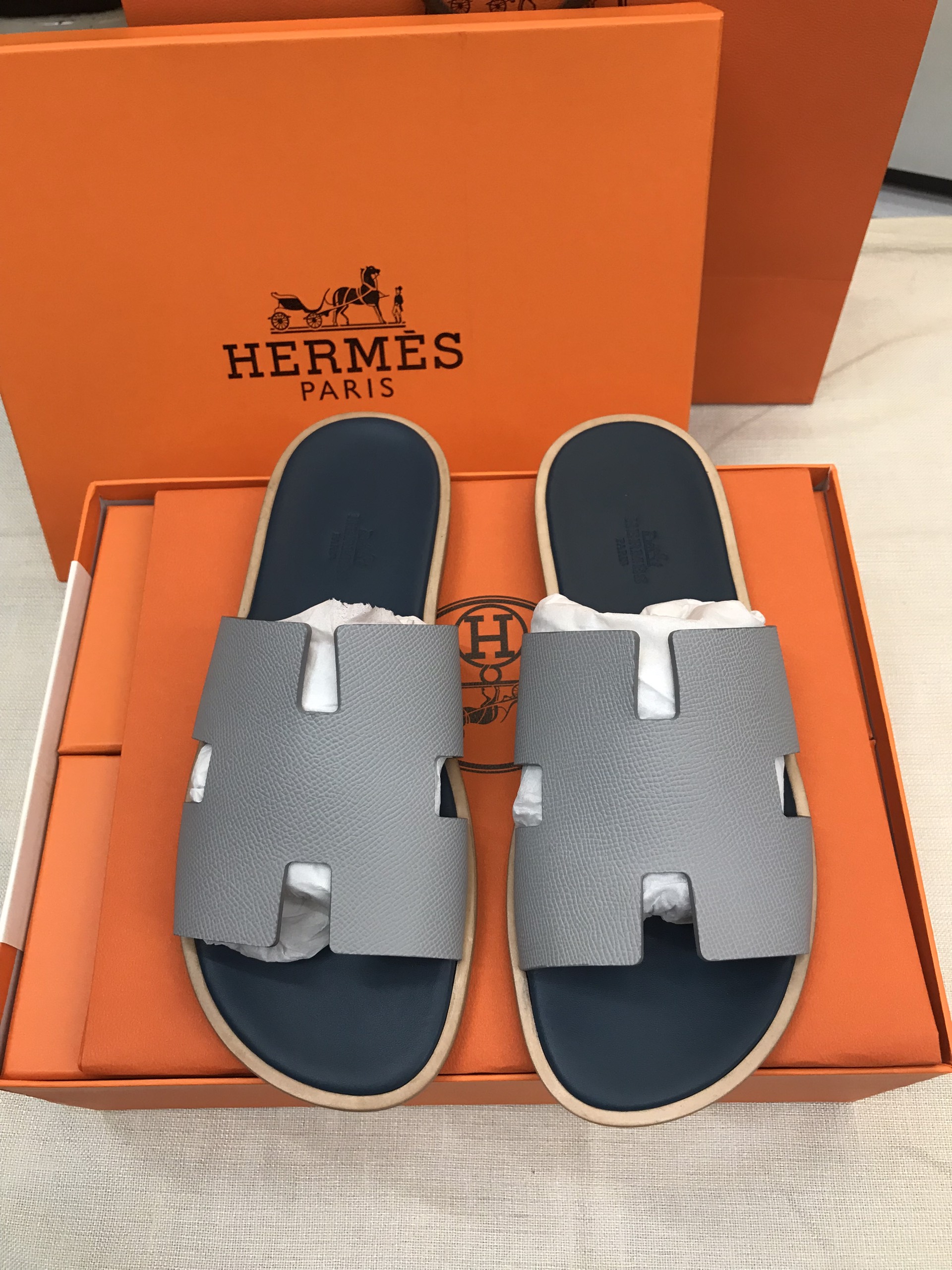 Giày/Dép Hermes Izmir Sandal Noir Siêu Cấp Màu Xanh Phối Size 41