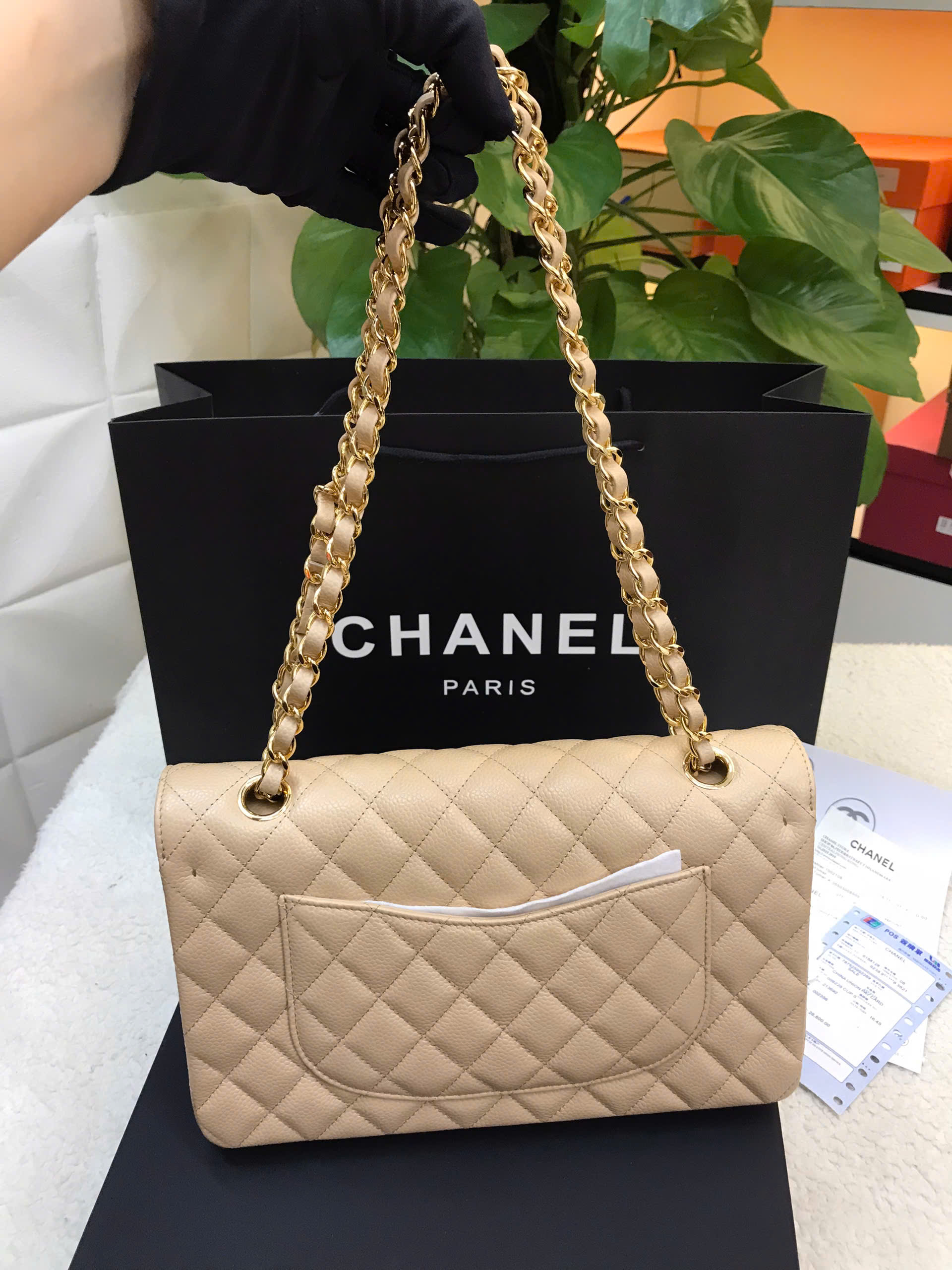 Túi Chanel Classic Beige Caviar Medium Vip Màu Be Size 25cm