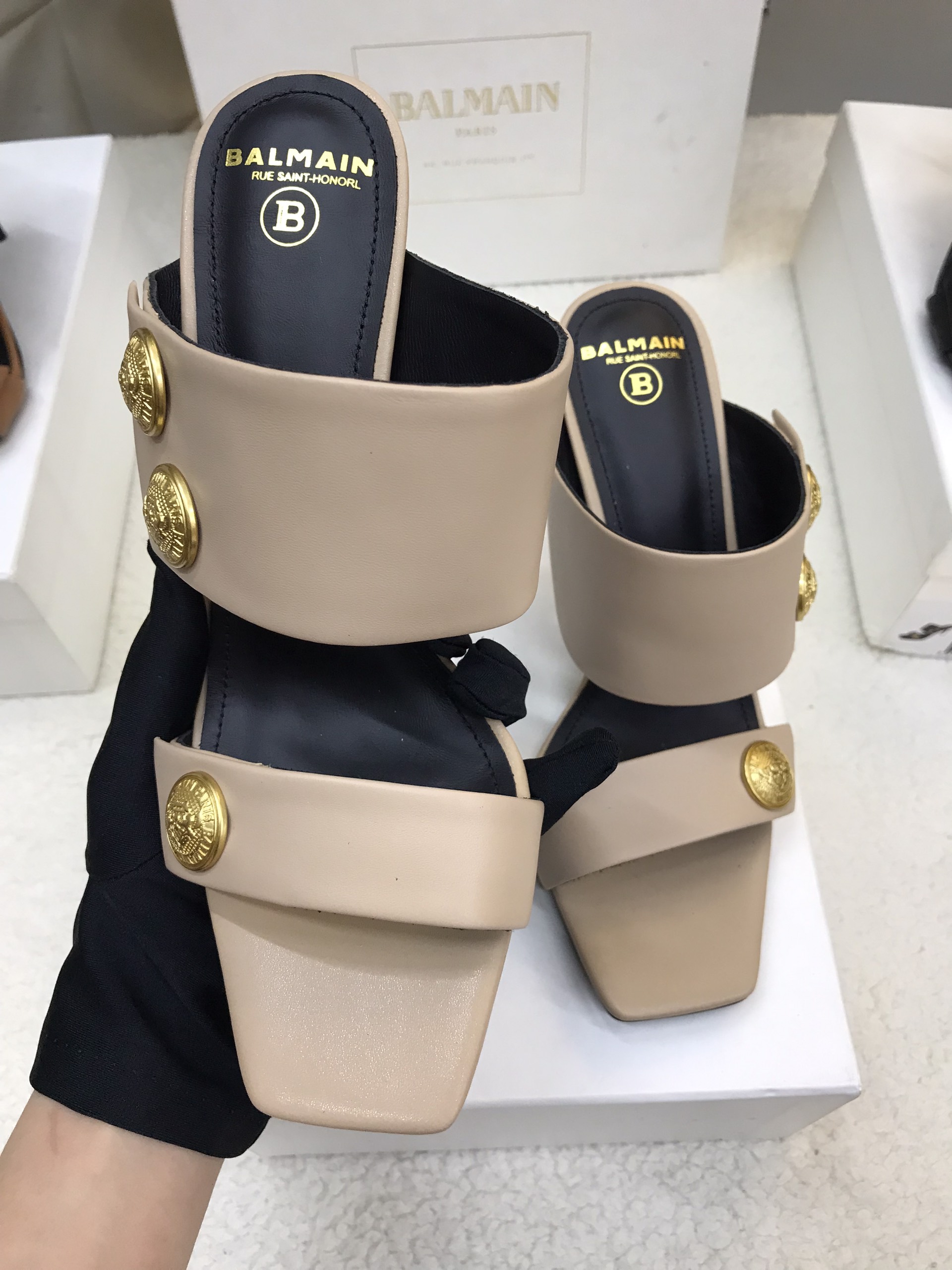 Giày Balmain Heeled Eva Mules In Calfskin Siêu Cấp Màu Xám Size 39