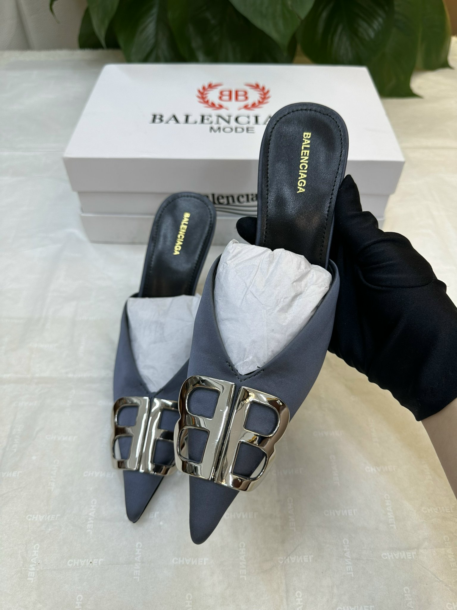 Giày Balenciaga Outlet Bb Mules Women Siêu Cấp Màu Xám Size 35