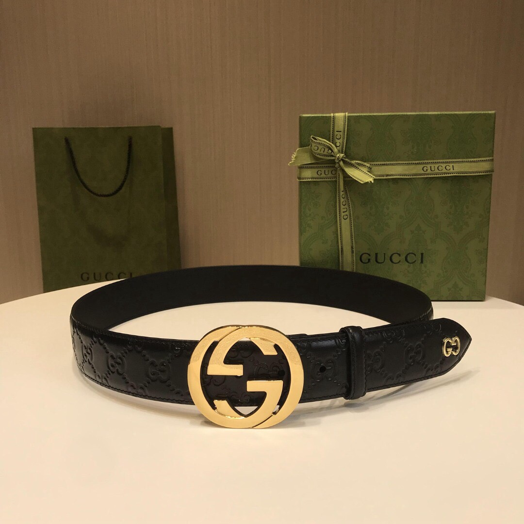 Thắt Lưng Gucci Siêu Cấp Logo GC Bảng 4cm Màu Đen