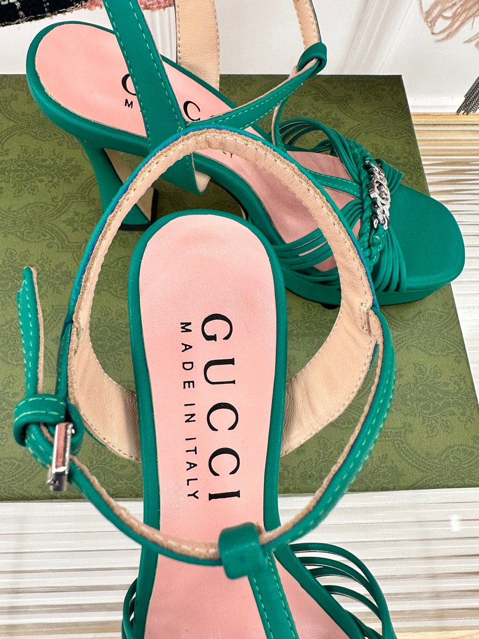 Giày Gucci Cao Gót Sandal Màu Xanh 12cm