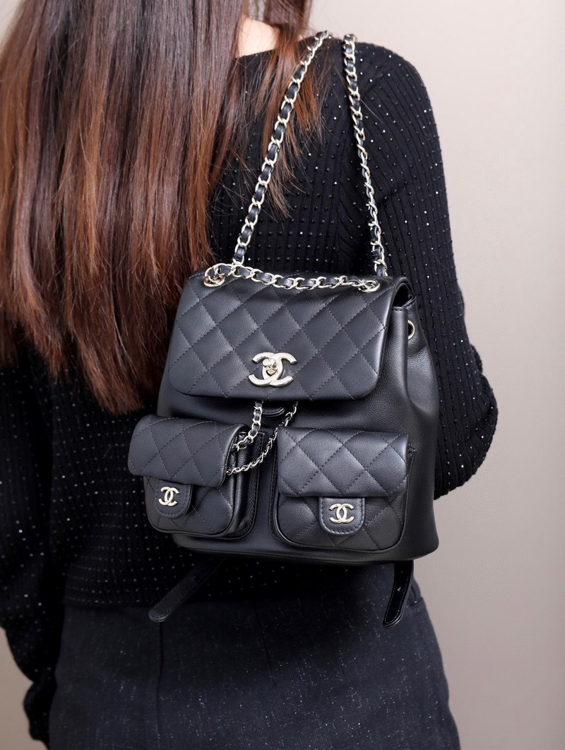 Ba Lô Nữ Chanel 23SS Duma Backpack GRAINED SHINY CALFSKIN & GOLD BLACK Màu Nâu AS3860
