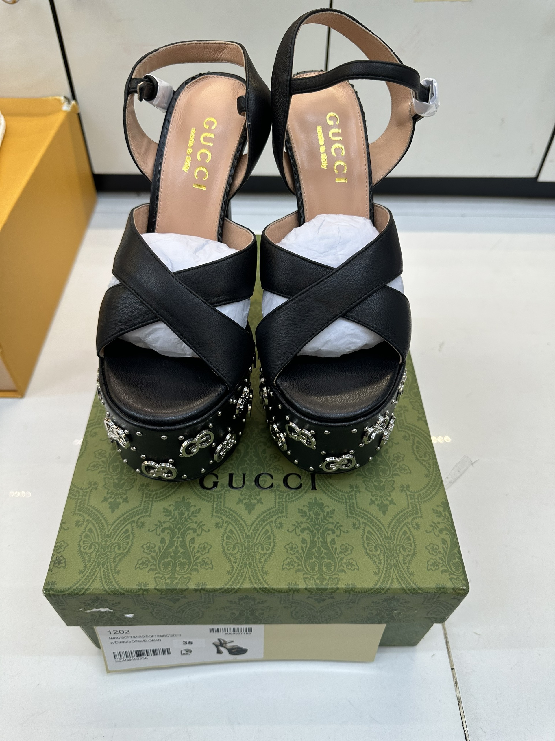 Giày Gucci Interlocking G Studs Sandal Siêu Cấp Màu Đen Heel 15cm Size 35