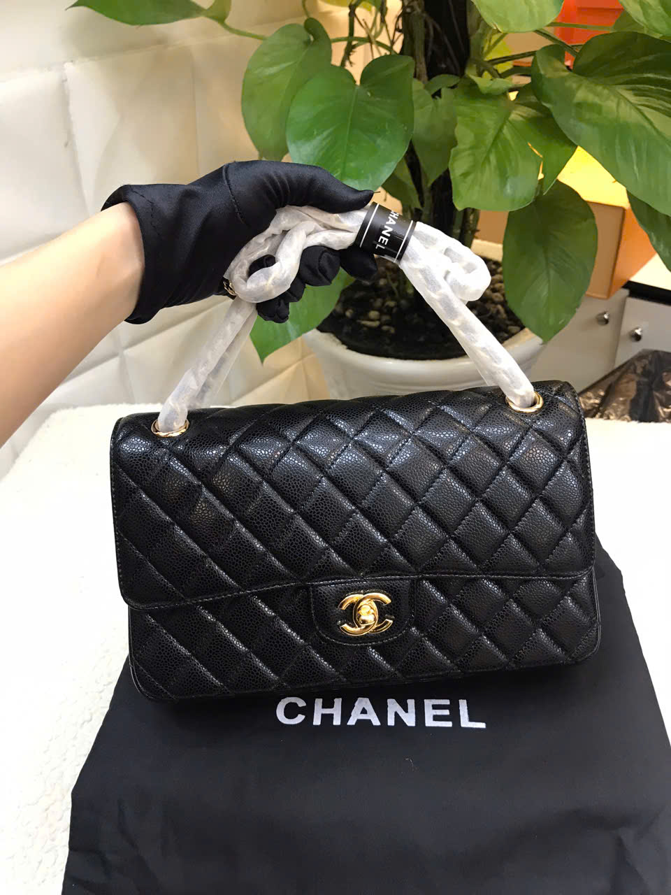 Túi Chanel Classic Flap Super Màu Đen Da Hạt Khóa Vàng Size 25cm