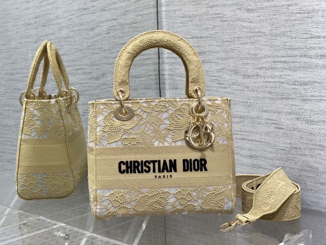 Túi Xách Dior Lady Thổ Cẩm Màu Vàng Siêu Cấp Size 25cm