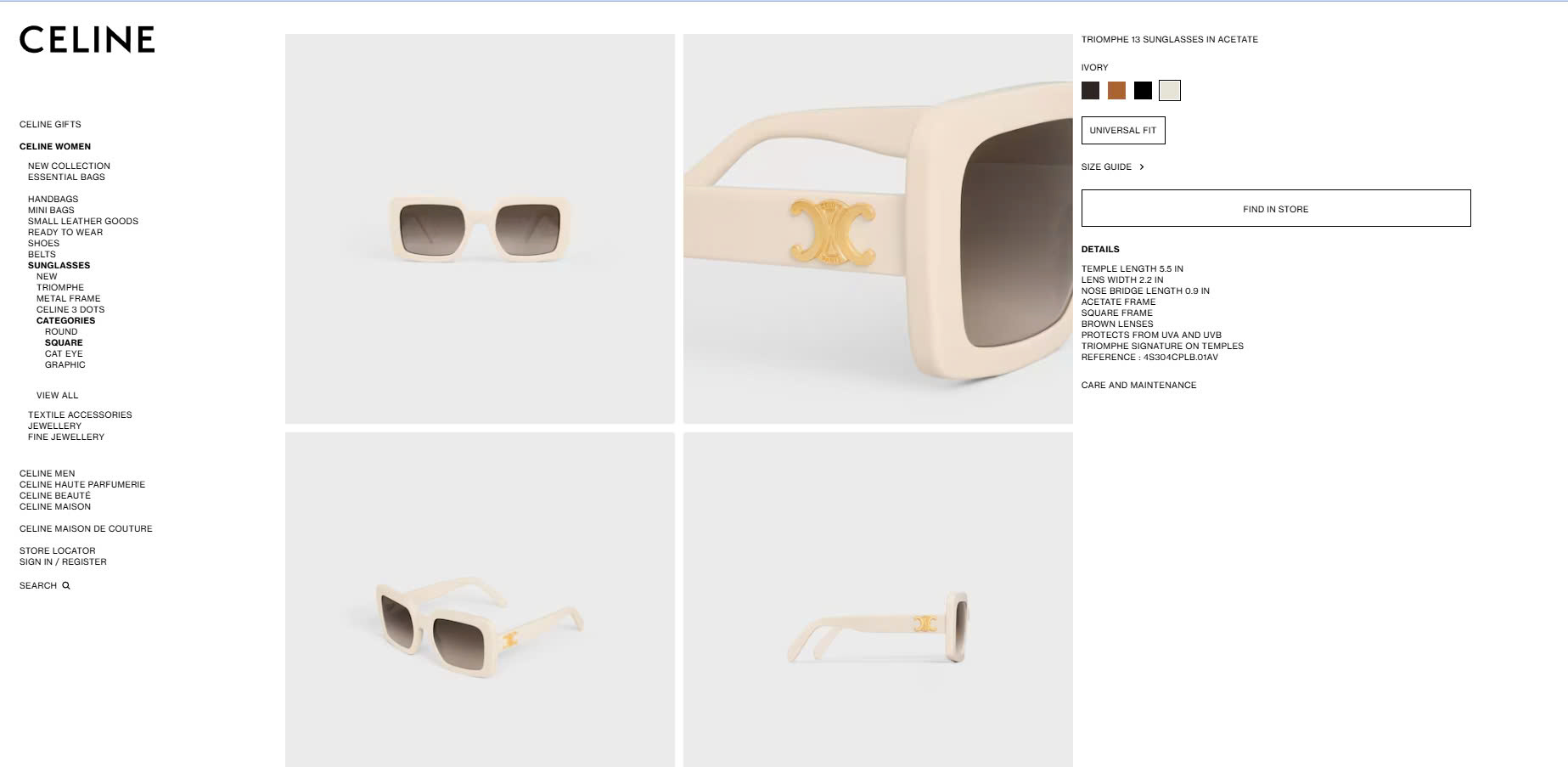 Kính Mát Celine Triomphe 13 Sunglasses In Acetate Ivory Siêu Cấp Màu Trắng