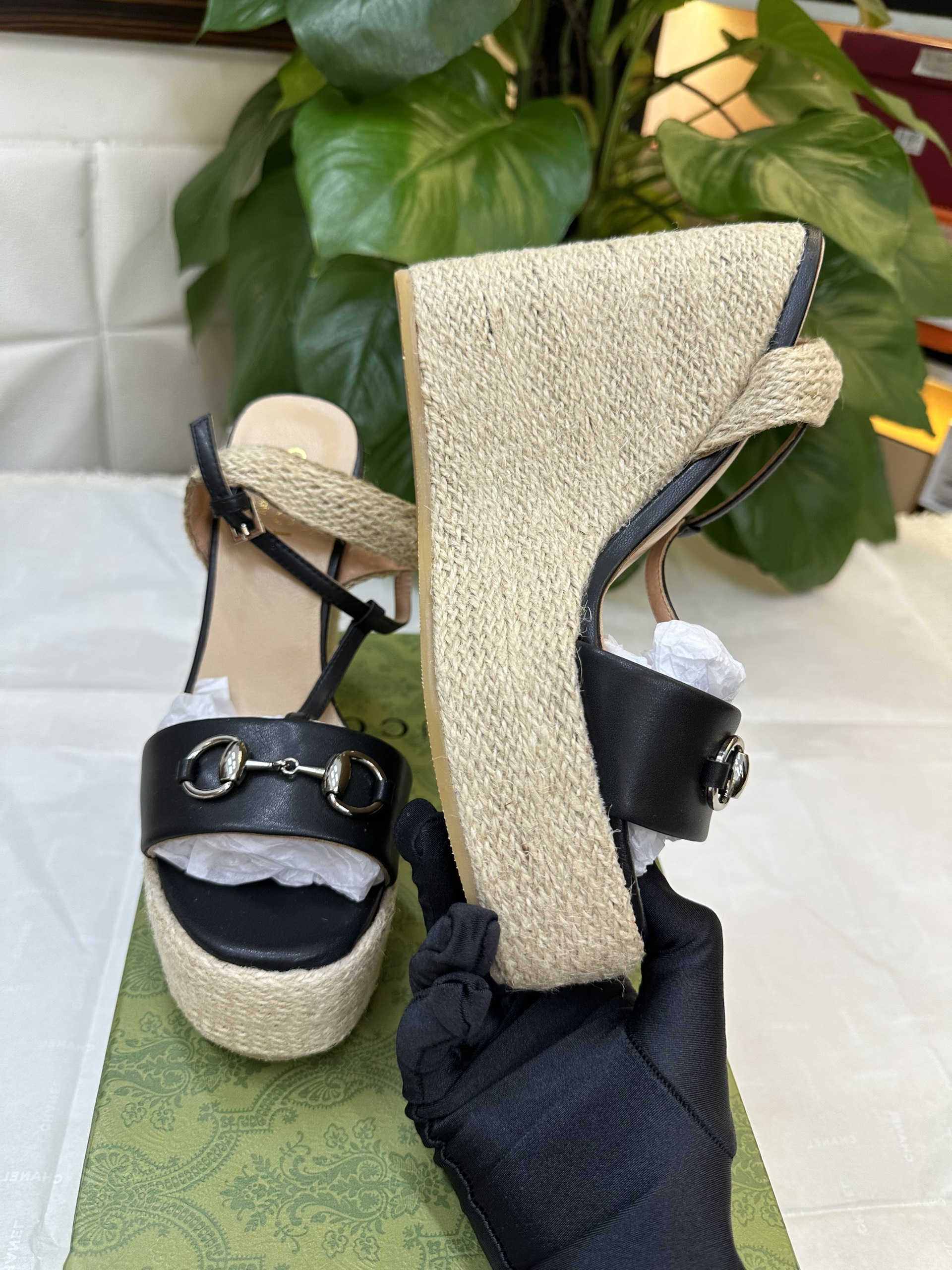 Giày Gucci Sandals Siêu Cấp Màu Đen Heel 13cm