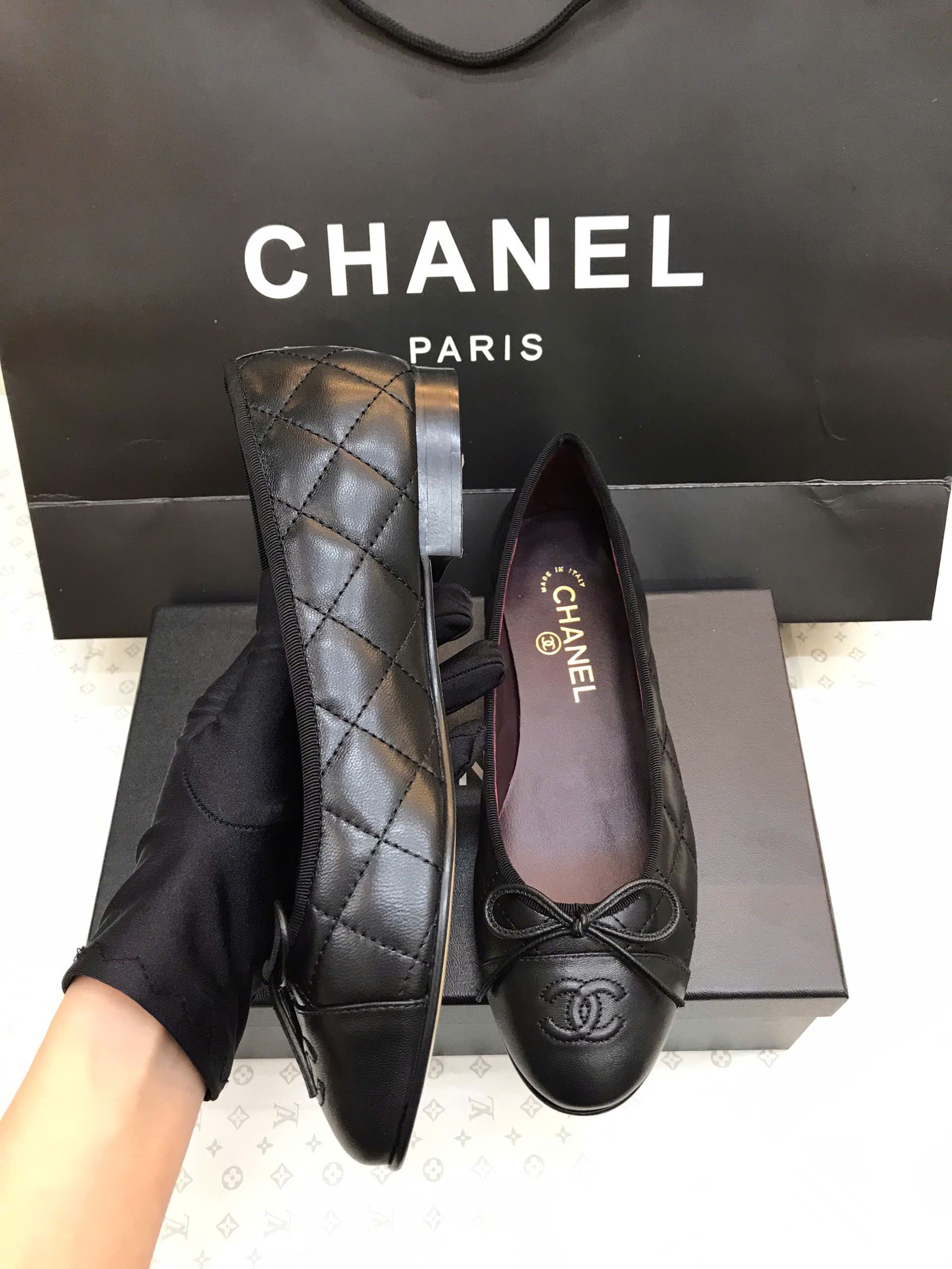 Giày Chanel Ballet Flats Calfskin Black Siêu Cấp Size 38