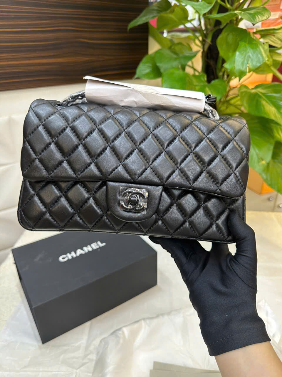 Túi Chanel Classic Flap Super Màu Đen Khóa Đen Size 25cm