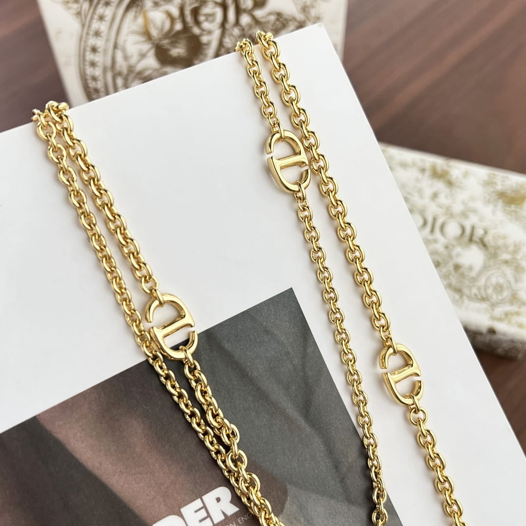 Vòng Cổ Dior 2 Lớp CD Navy Necklace Gold-Finish Metal N2015WOMMT_D300
