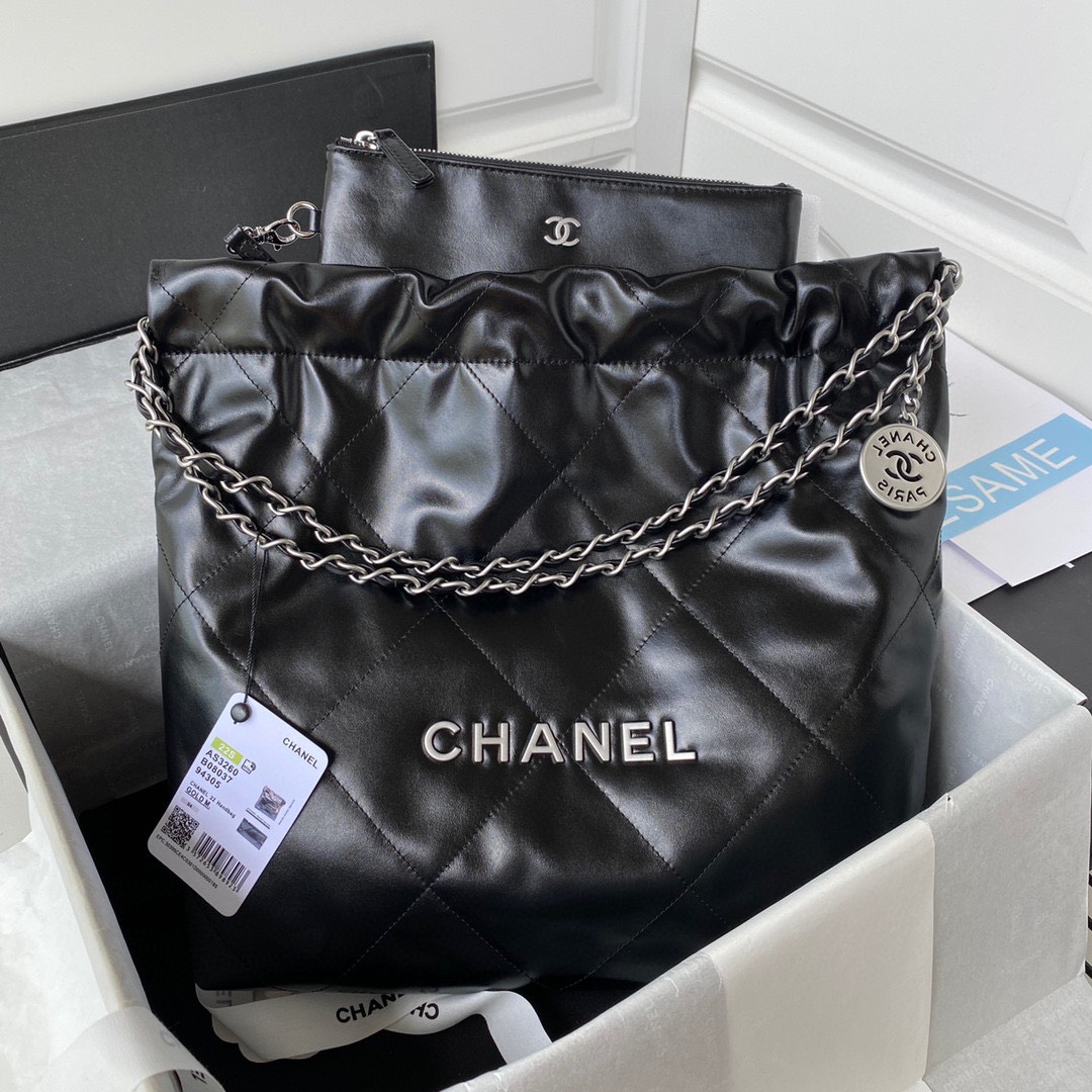 Túi Xách Chanel 22 Khóa Bạc Siêu Cấp Da Đen Size 37cm AS3260