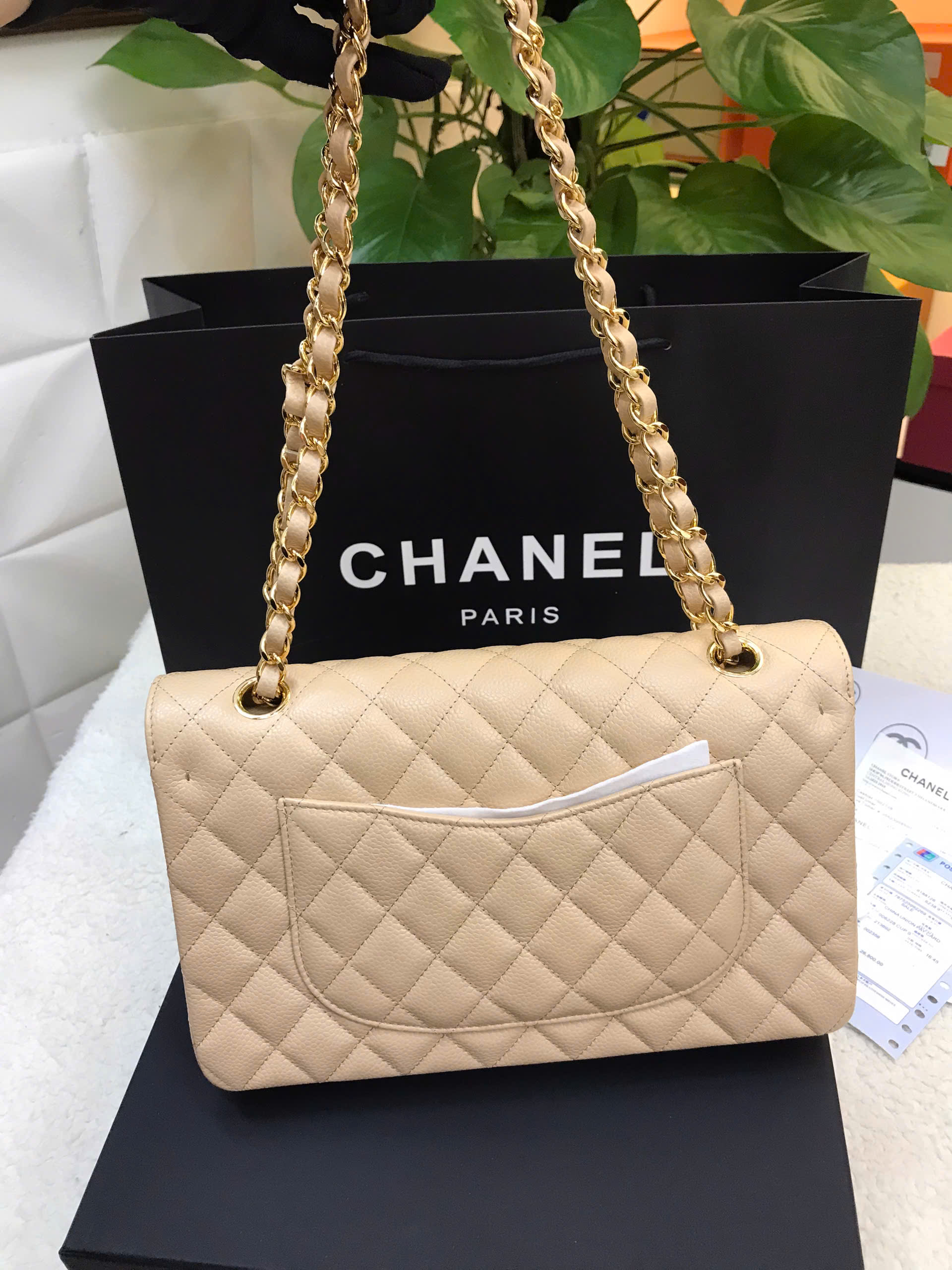 Túi Chanel Classic Beige Caviar Medium Vip Màu Be Size 25cm