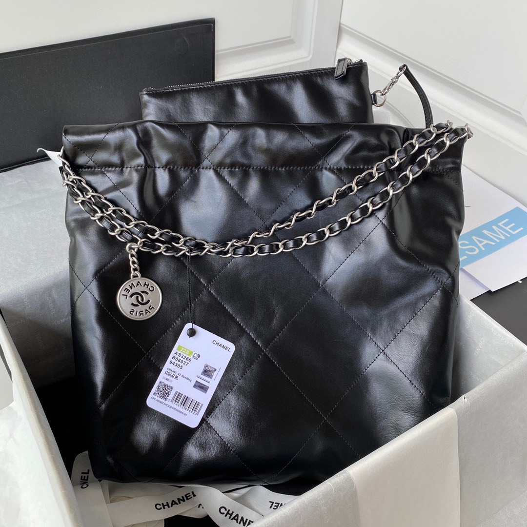 Túi Xách Chanel 22 Khóa Bạc Siêu Cấp Da Đen Size 37cm AS3260