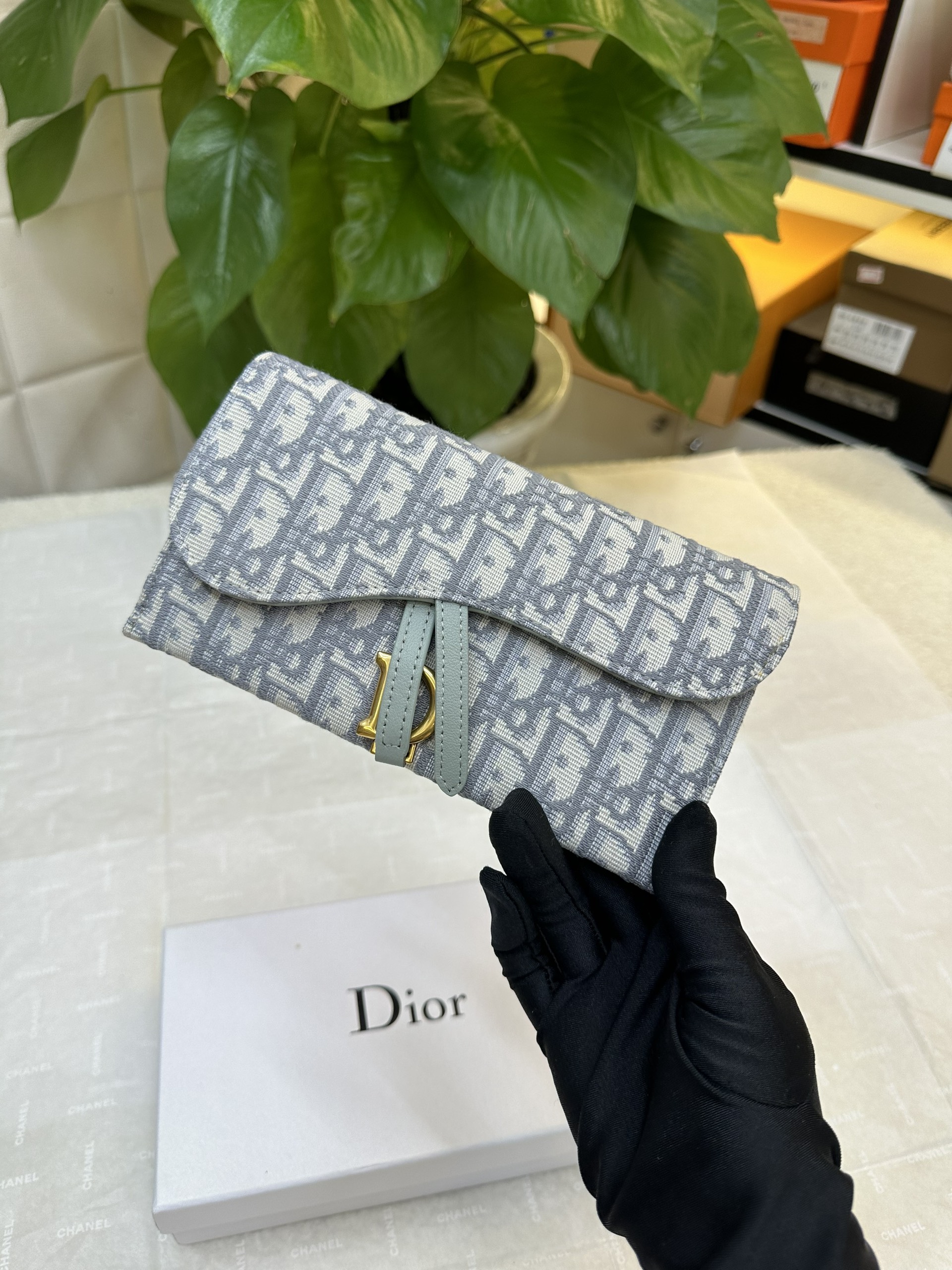 Túi/Ví Dior Long Saddle Wallet With Chain Super Màu Xám Size 19cm