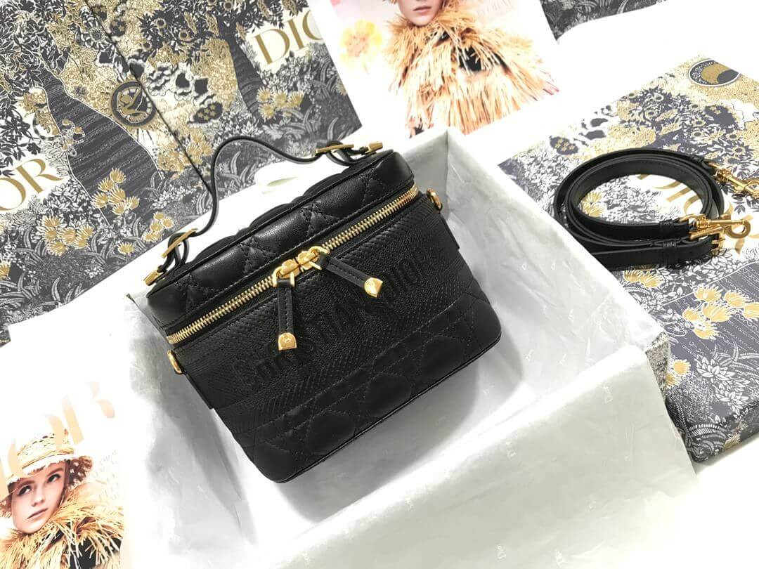 Túi Xách Dior Siêu Cấp Small Diortravel Vanity Case Màu Đen Size 18.5 x 13 x 10.5 cm  S5488