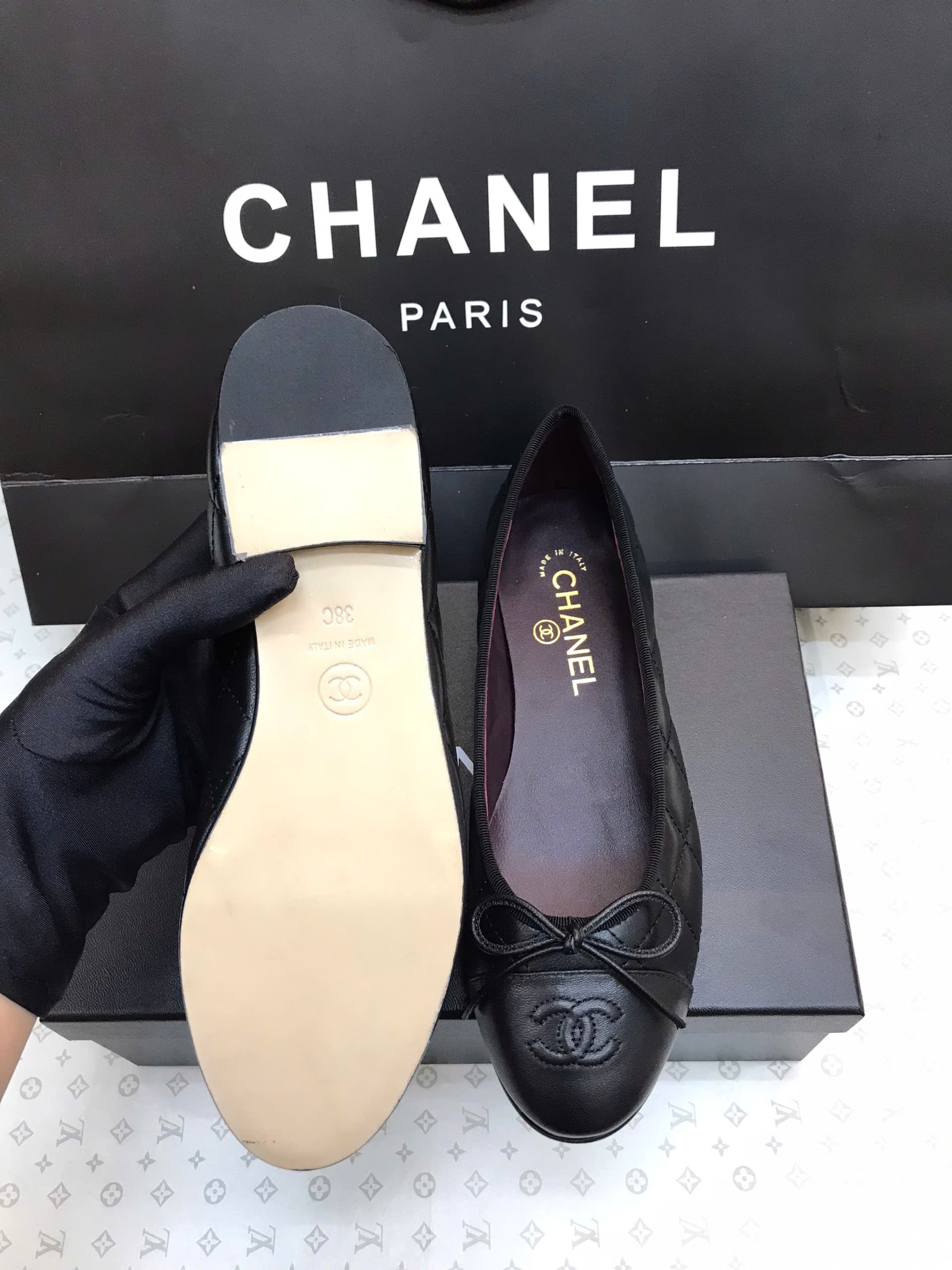 Giày Chanel Ballet Flats Calfskin Black Siêu Cấp Size 38