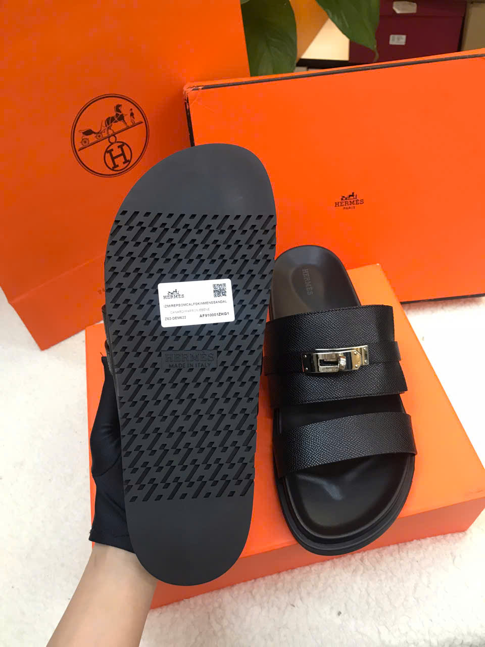 Giày Hermes Jackson Sandal Marine Siêu Cấp Màu Đen Size 44