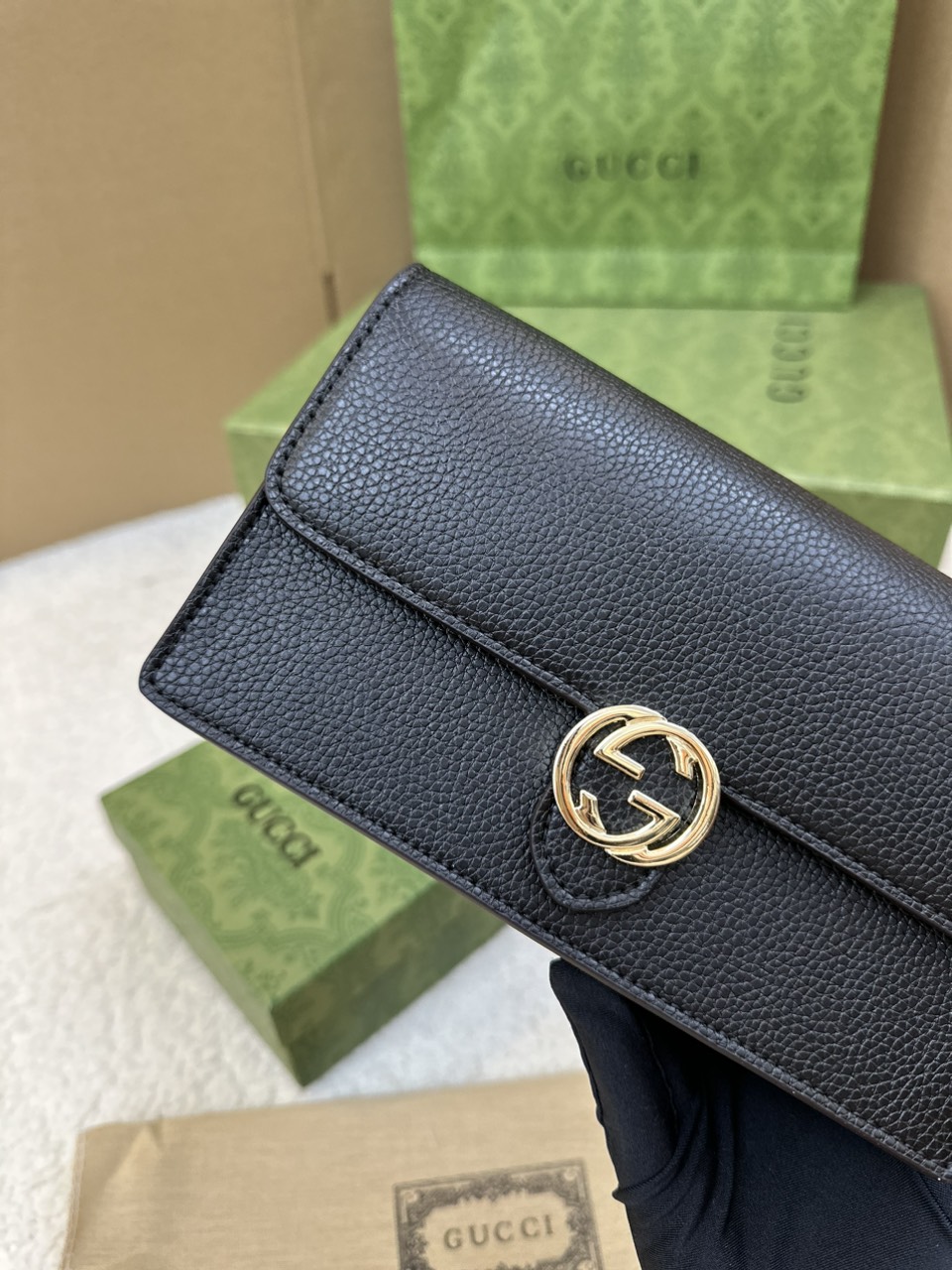 Túi/Ví Gucci Long Wallet Interlocking Super G GG Logo Màu Đen 615524