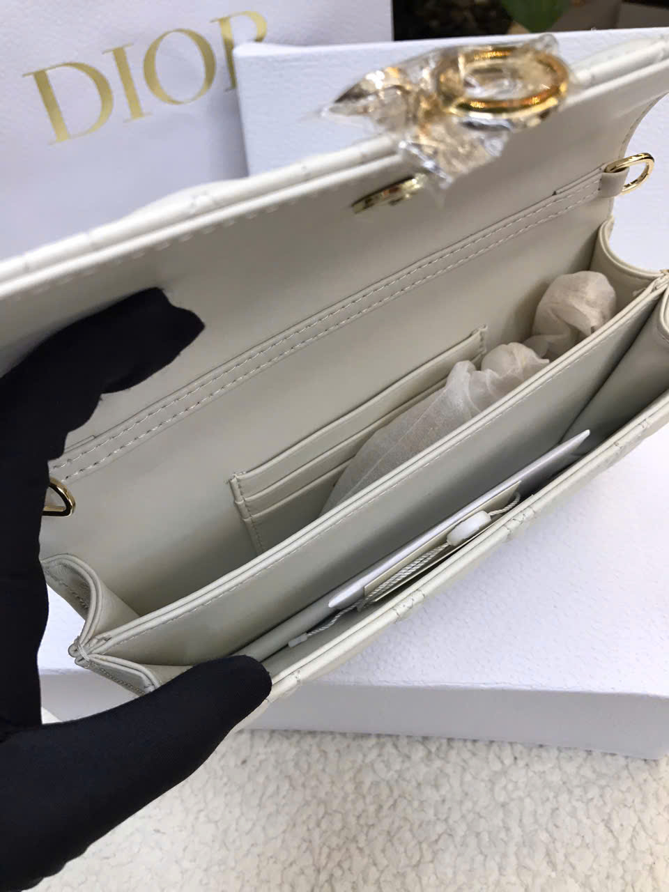 Túi My Dior Mini Bag Latte Cannage Lambskin White Super Size 21cm