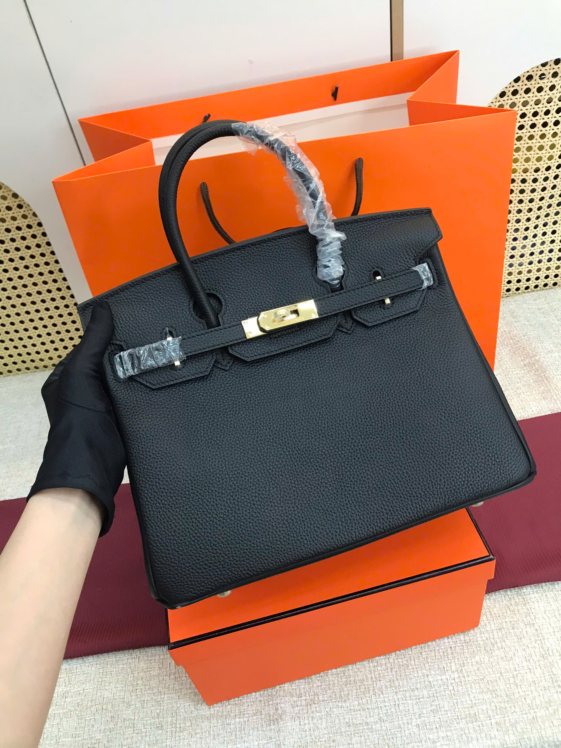 Túi Hermes Birkin Super Màu Đen Lót Hồng Size 30cm