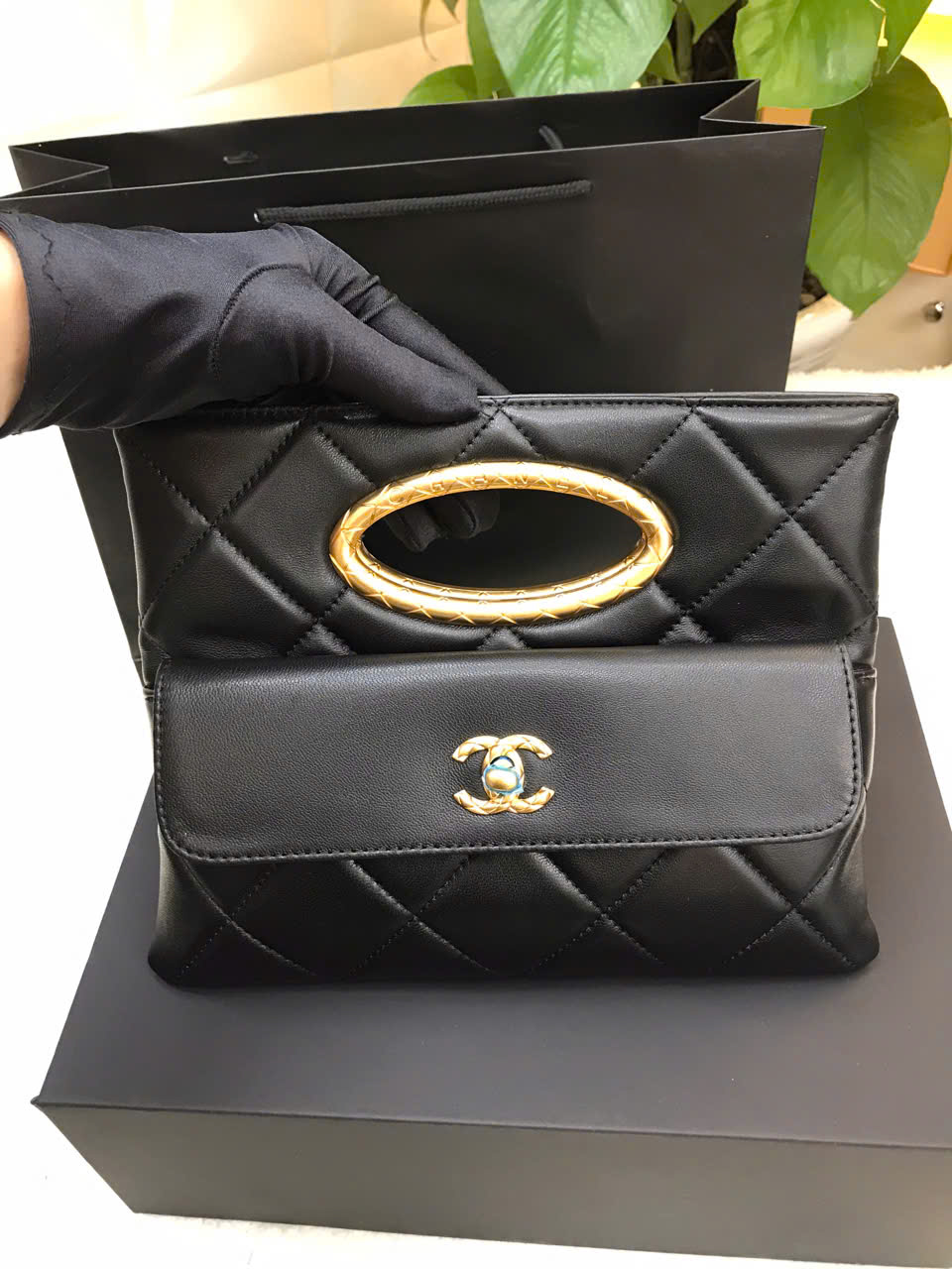 Túi Chanel Clutch Da Cừu Màu Đen Vip AS5038 Size 25cm