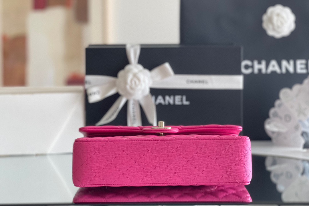 Túi Xách Chanel Classic Vip Màu Hồng Da Hạt Size 26cm