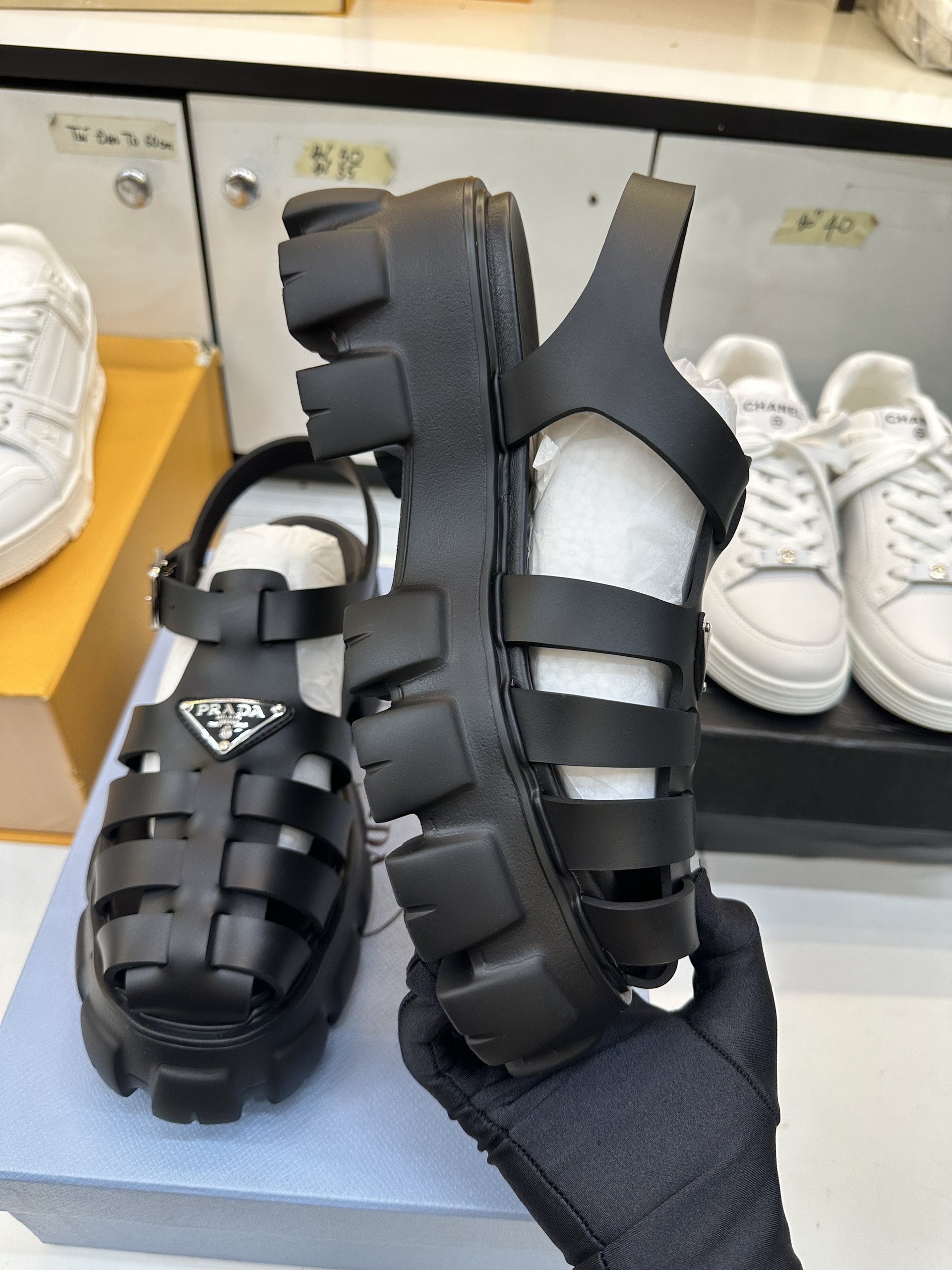 Giày Prada Monolith Foam Rubber Sandals Siêu Cấp Màu Đen Heel 5,5 Size 38