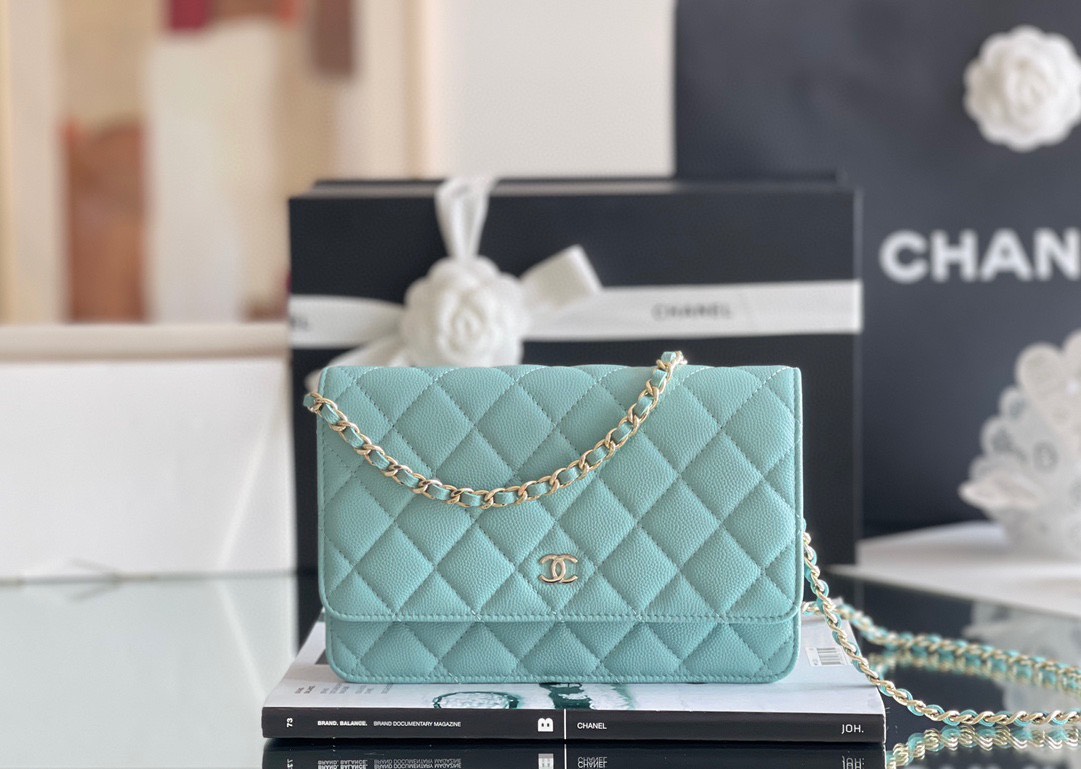 Túi Xách Chanel Woc Vip Màu Xanh Nhũ Tiffany  SIze 20cm