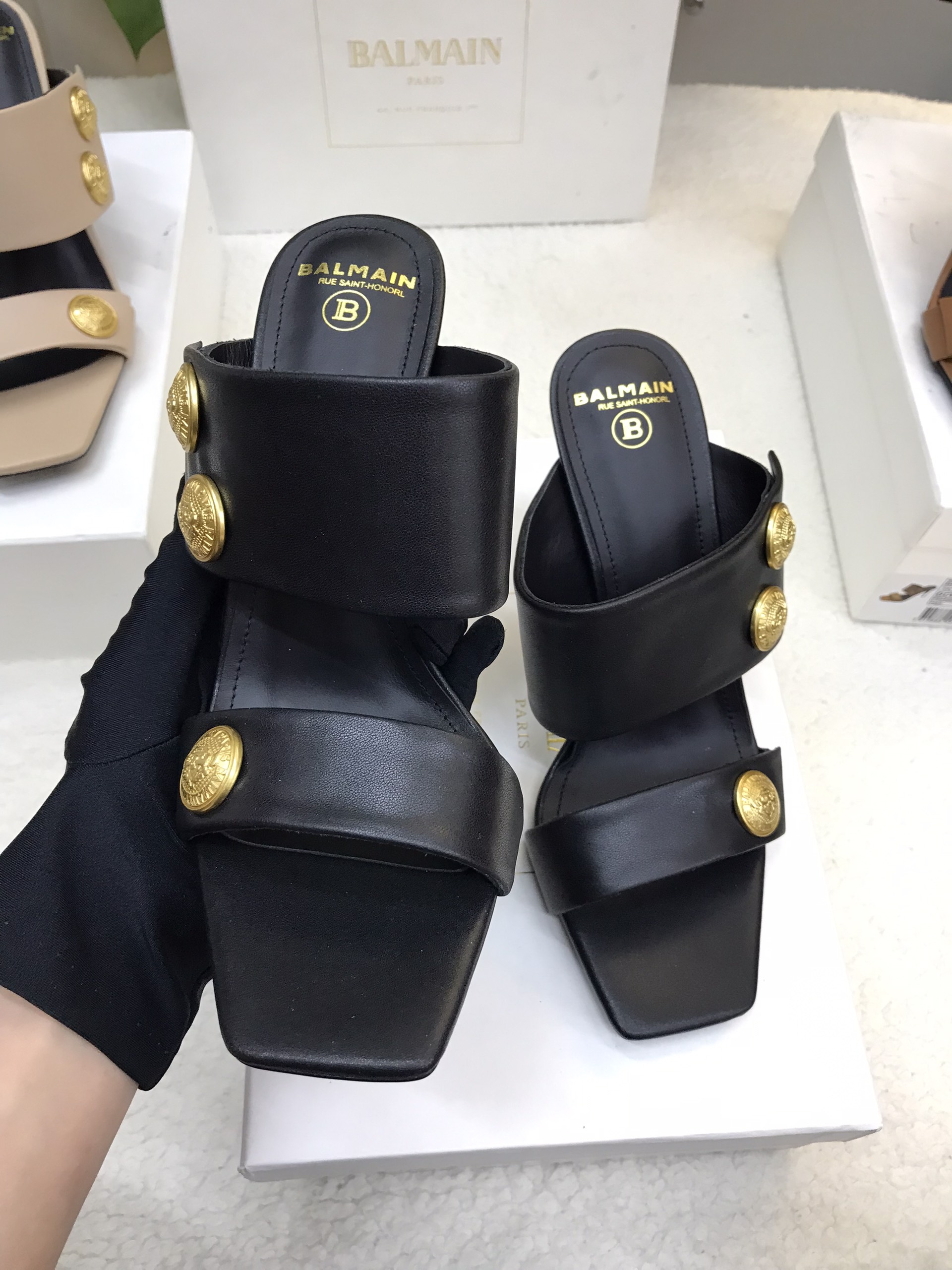 Giày Balmain Heeled Eva Mules In Calfskin Siêu Cấp Màu Đen Size 39